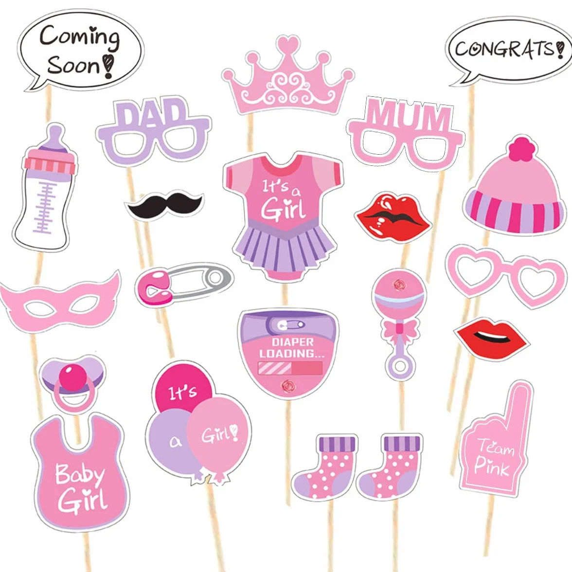 Jonami Foto Booth Props Nascita Bambina, Accessori Foto Divertenti Neonata, Photo Booth Props é Una Femminuccia Femmina. Decorazioni e Accessori di Scena per Selfie