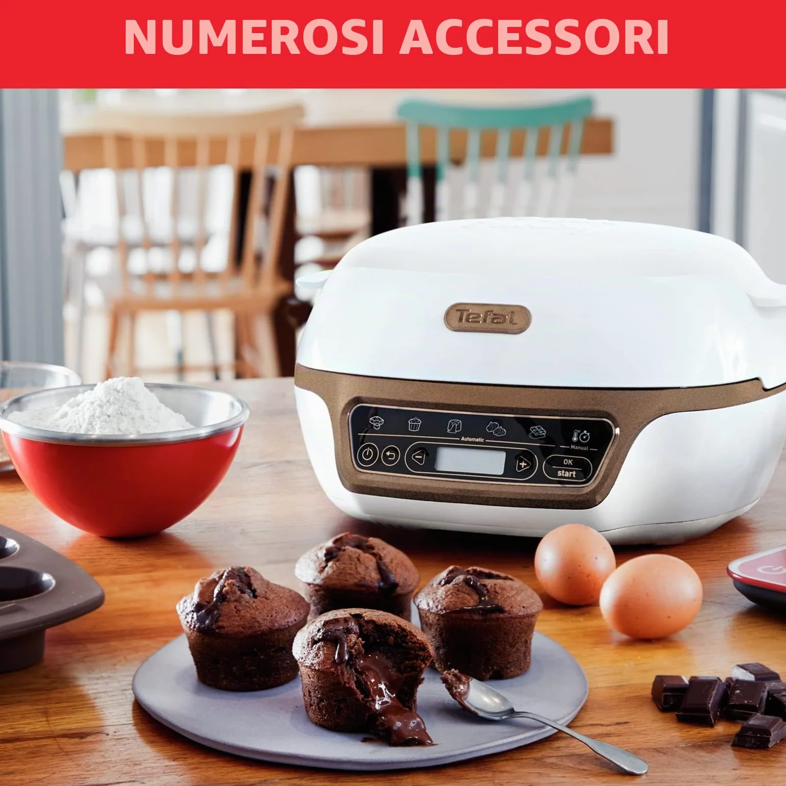 Tefal Macchina per Torte Cake Factory+ 5 Programmi Automatici 1 Manuale 3 Stampi Flessibili 1 Stampo Acciaio Rivestito Crispybake