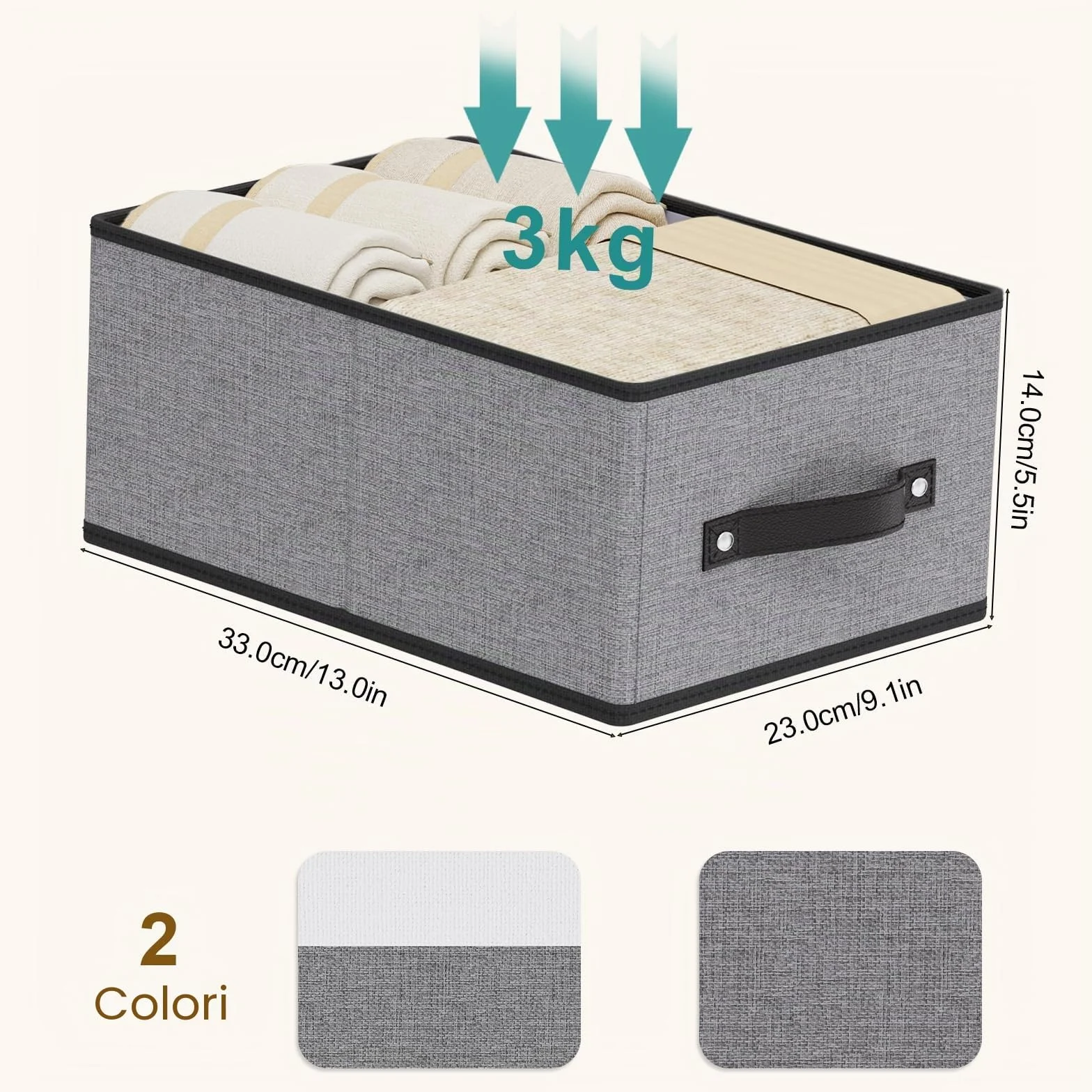 Scatole Portaoggetti 4 Pezzi, Organizzatore Cassetti con Maniglie, Grigio 33x23x14cm