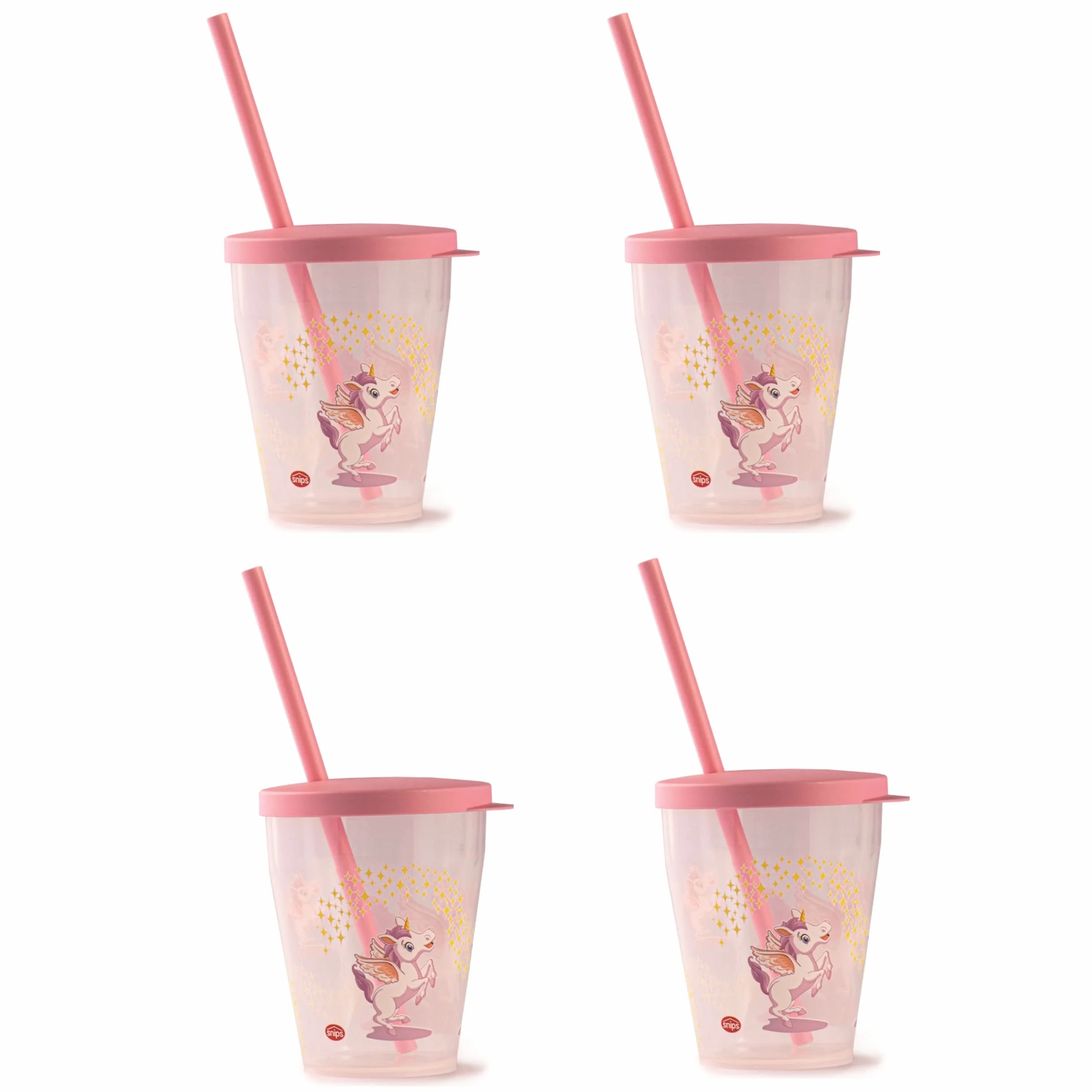 Bicchieri Riutilizzabili con Coperchio e Cannuccia 385 ml Set 4 Pezzi Unicorno Made in Italy