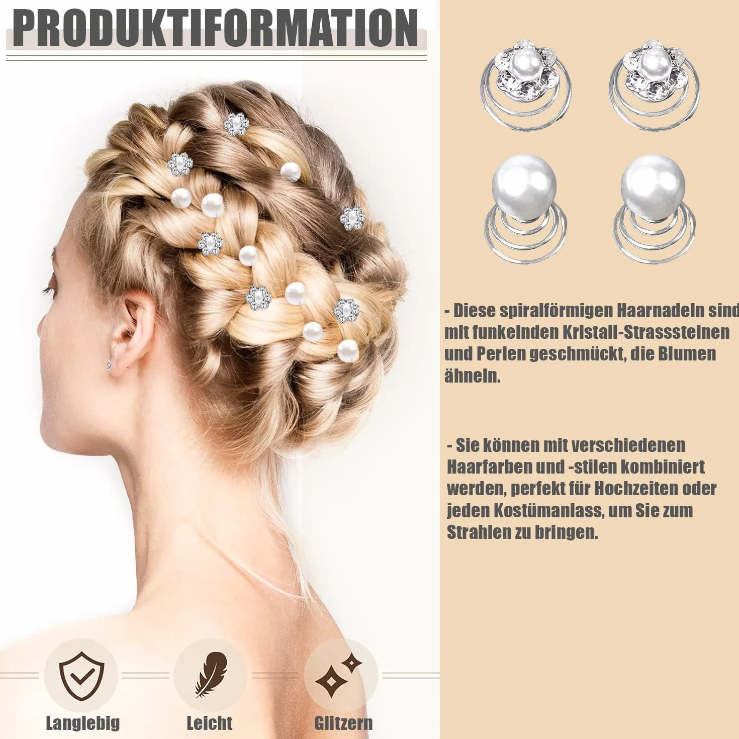 Forcine per capelli da sposa a spirale con strass perle diamante fiori 2 stili