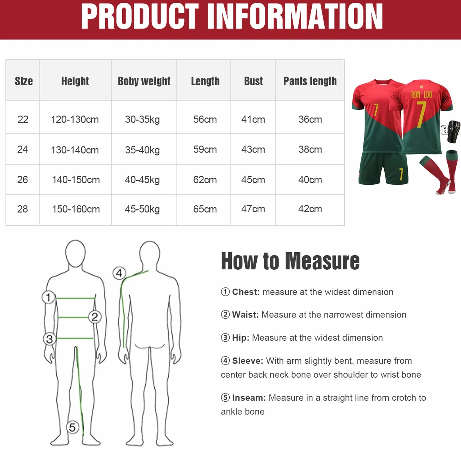 Ronronner Maglie da Calcio,7 Rosso Maglia T-Shirt, Maglia da Calcio per Bambini, Maglietta da Calcio per Bambini con Pantaloncini con Le Calze per Bambino Ragazzo