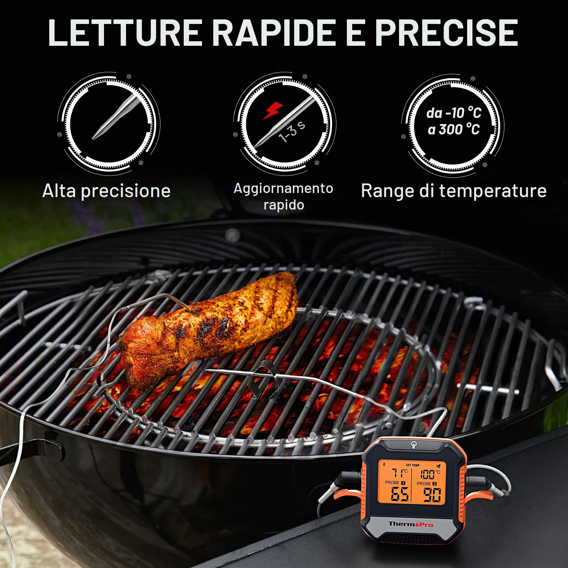 ThermoPro TempPro TP904 Termometro cucina Termometro Bluetooth per carne con 2 sonde di temperatura Termometro alimentare intelligente digitale per la cucina barbecue griglia forno affumicatore