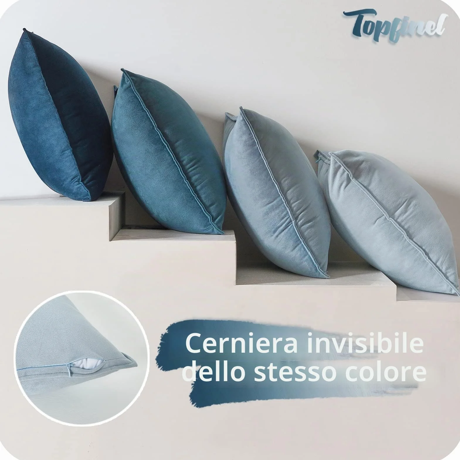 Topfinel Federe Cuscini in Velluto per Divano Blu 40x40 Set 4 Pezzi Copricuscini Quadrati Elegante Decorativa