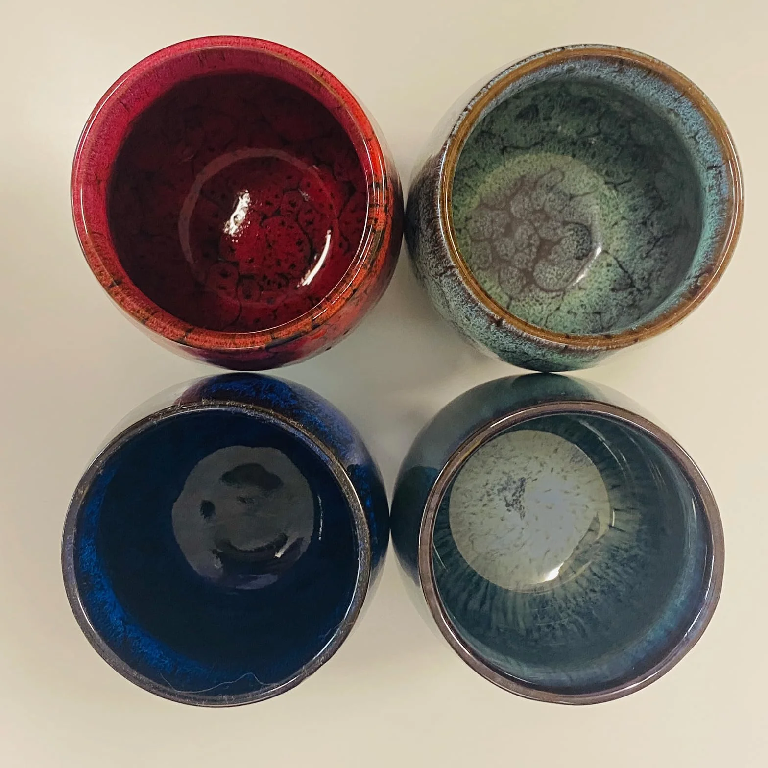 Set di tazze da tè in ceramica giapponese fatte a mano, 4 pezzi, smaltata multicolore flambed