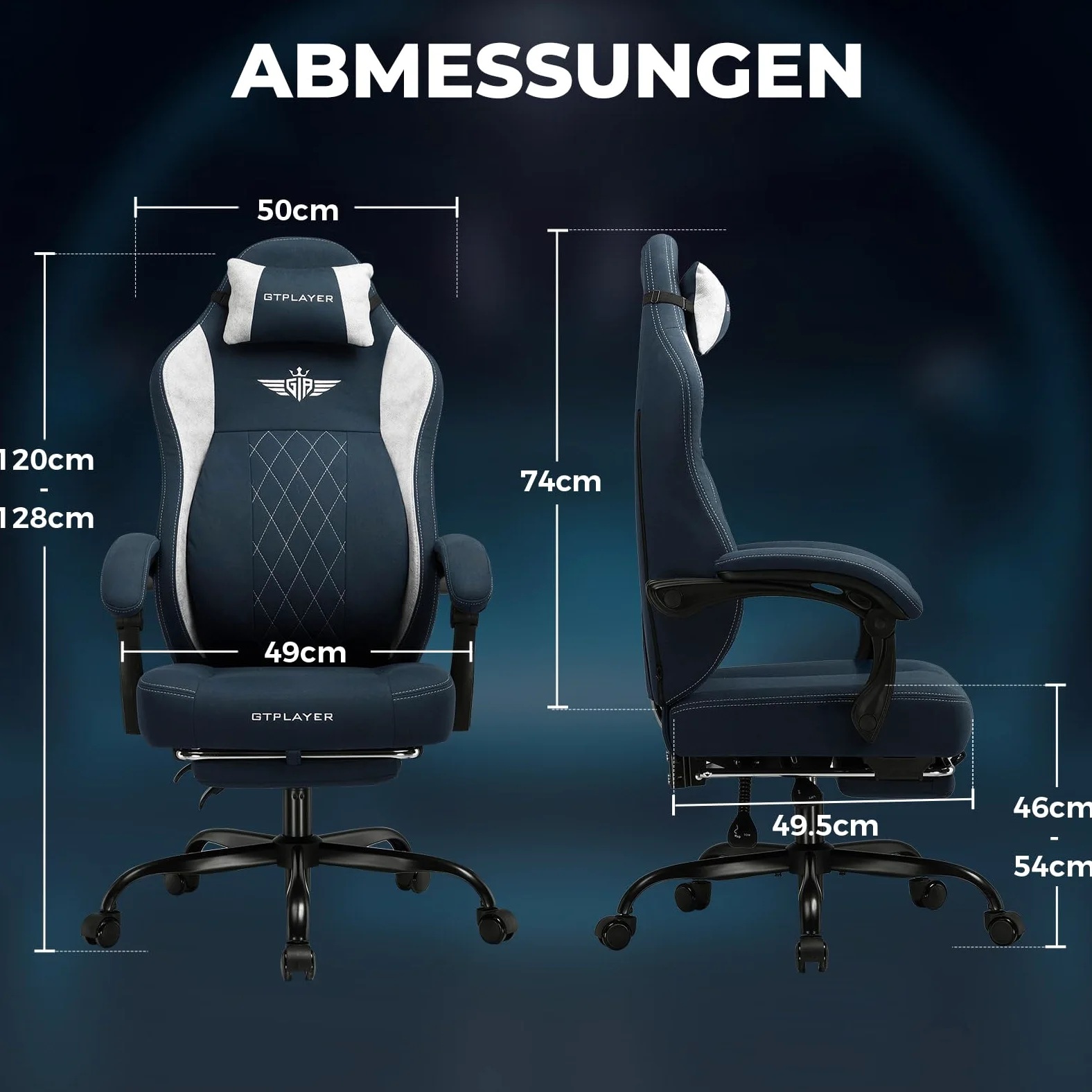 GTPLAYER Sedia da Gaming in Tessuto, Sedia da Ufficio con Supporto Lombare Integrato, da Ufficio, con Cuscino a Molla e Poggiapiedi, Schienale Ispessito, ergonomica per blu
