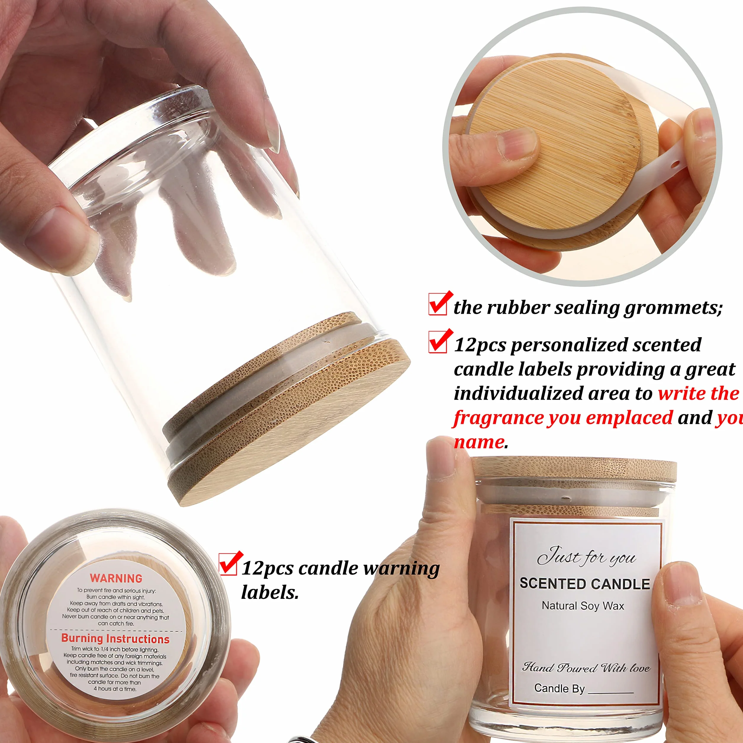12 barattoli per candele in vetro trasparente 355 ml con coperchio contenitori spezie