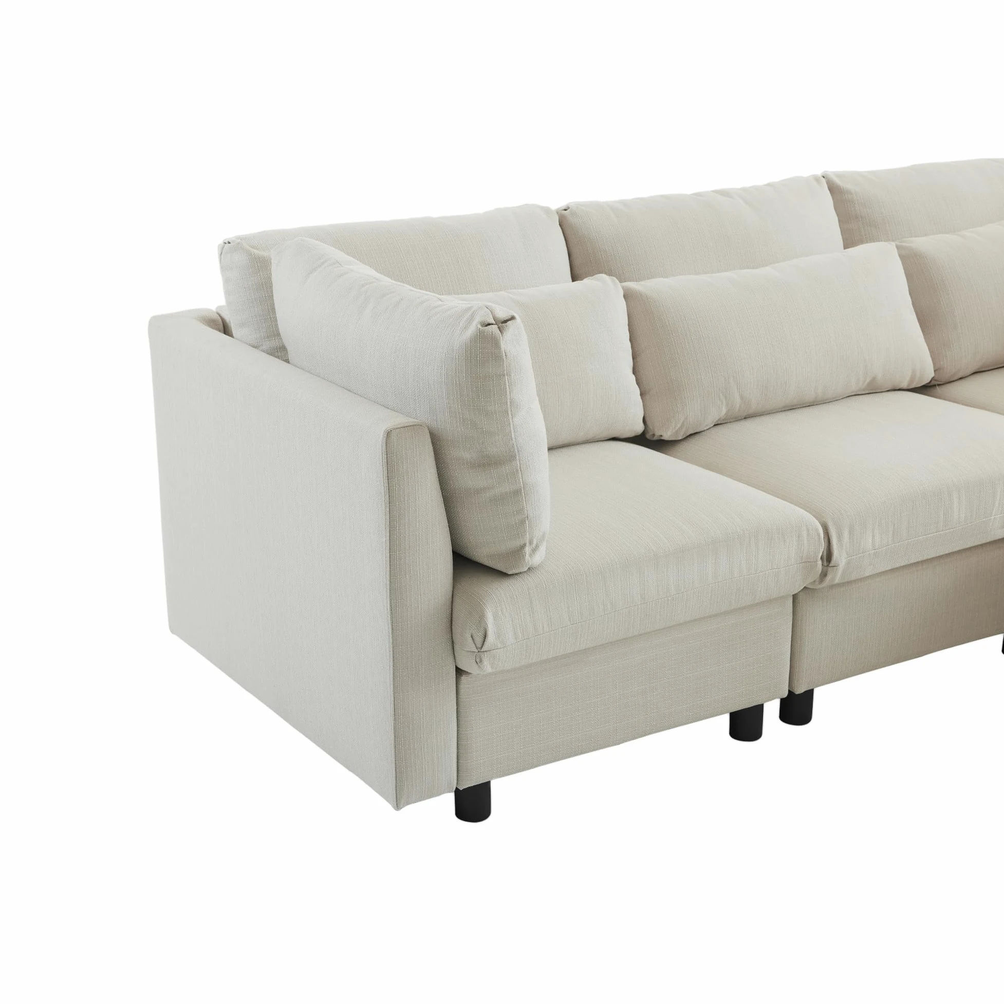 Divano 3 Posti Angolare a L con Poggiapiedi, Divano Soggiorno Salvaspazio (Beige)