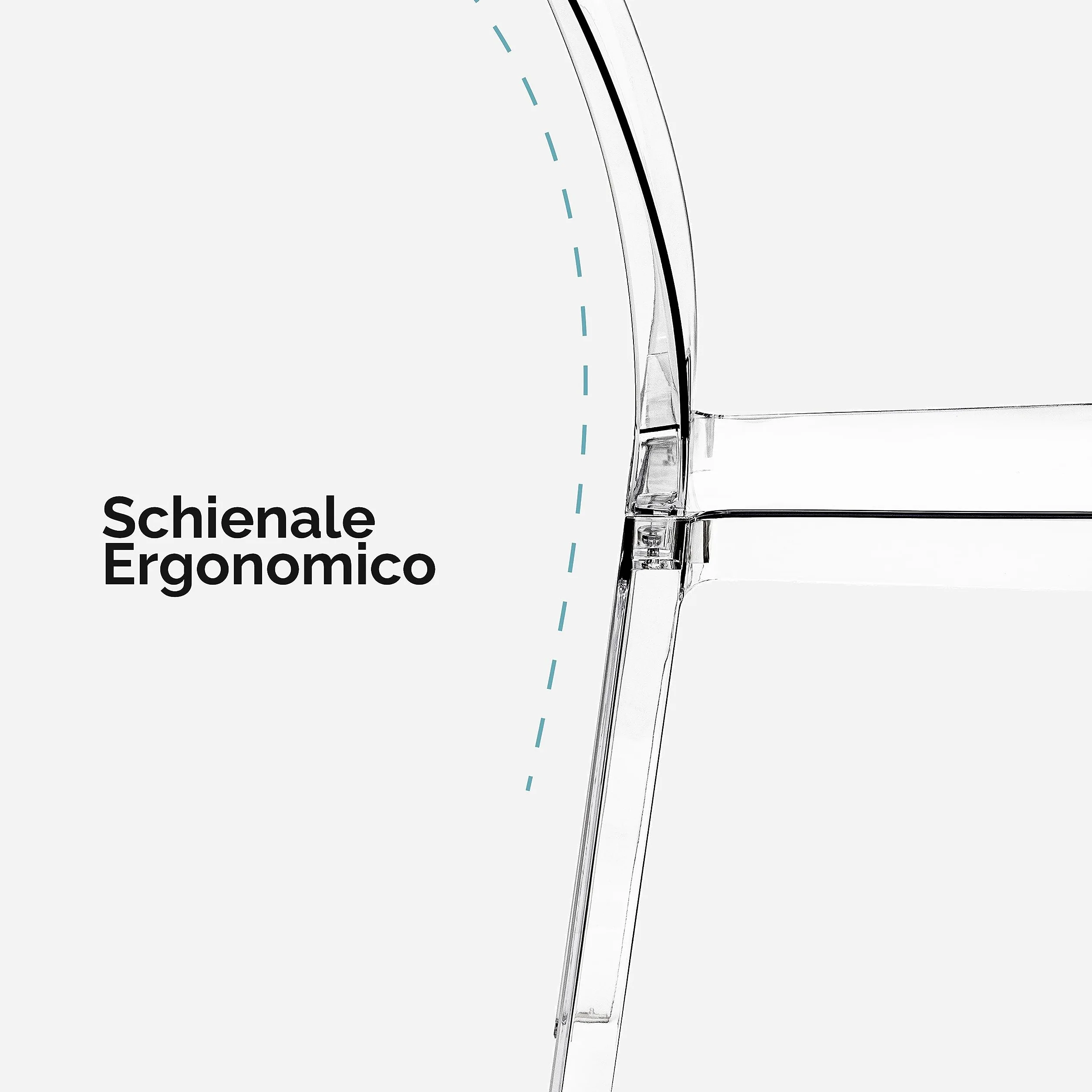 Baroni Home Set di 4 Sedie in Policarbonato Trasparente Resistente, Smontabile in 2 Pezzi, Seduta Ergonomica con Schienale Incurvato, 36x81x43 cm