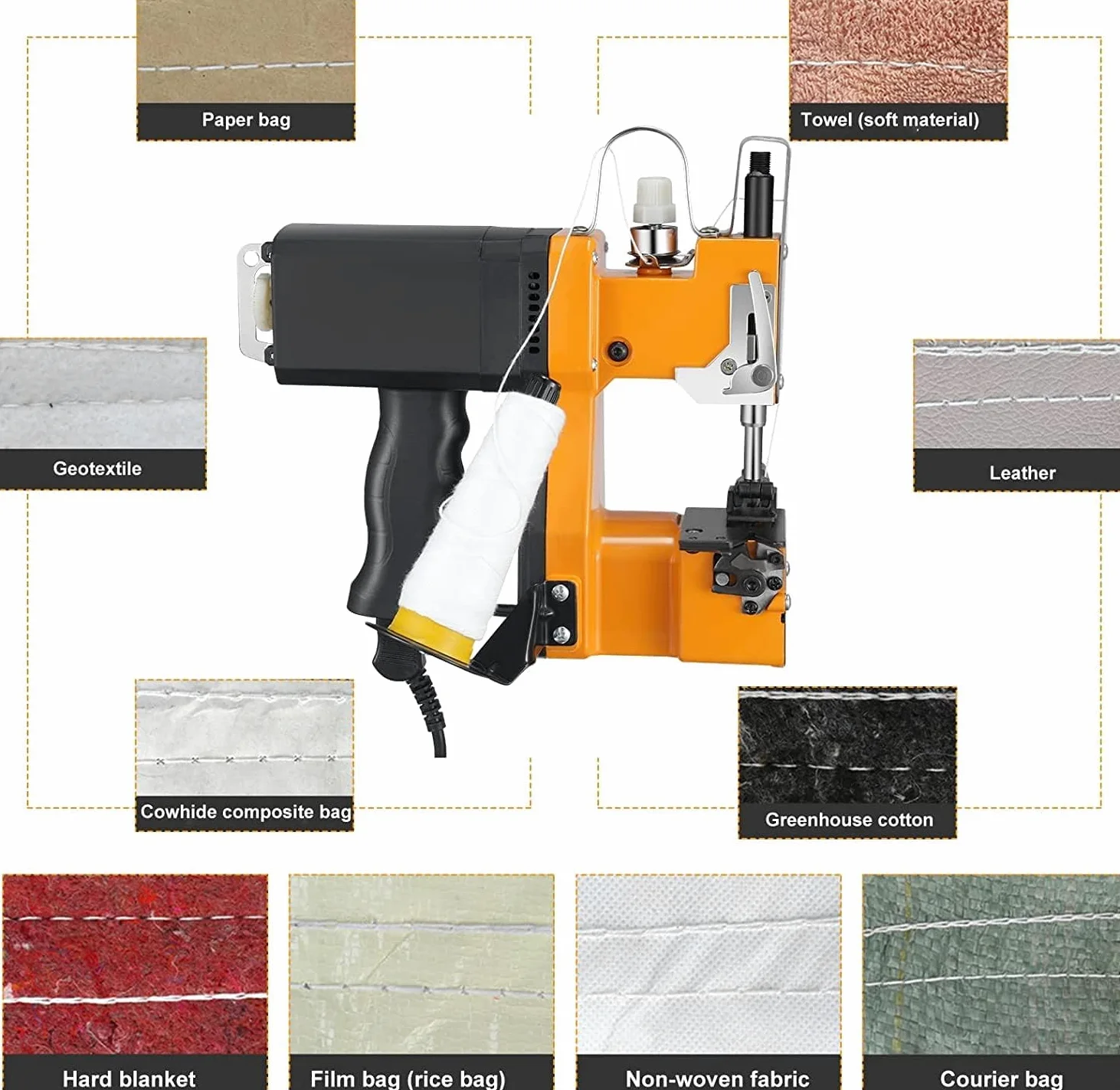 Macchina da Cucire Manuale Portatile, per Sacchetti di Sacco/Tessuto/Riso/Carta/plastica, 220V (Giallo)