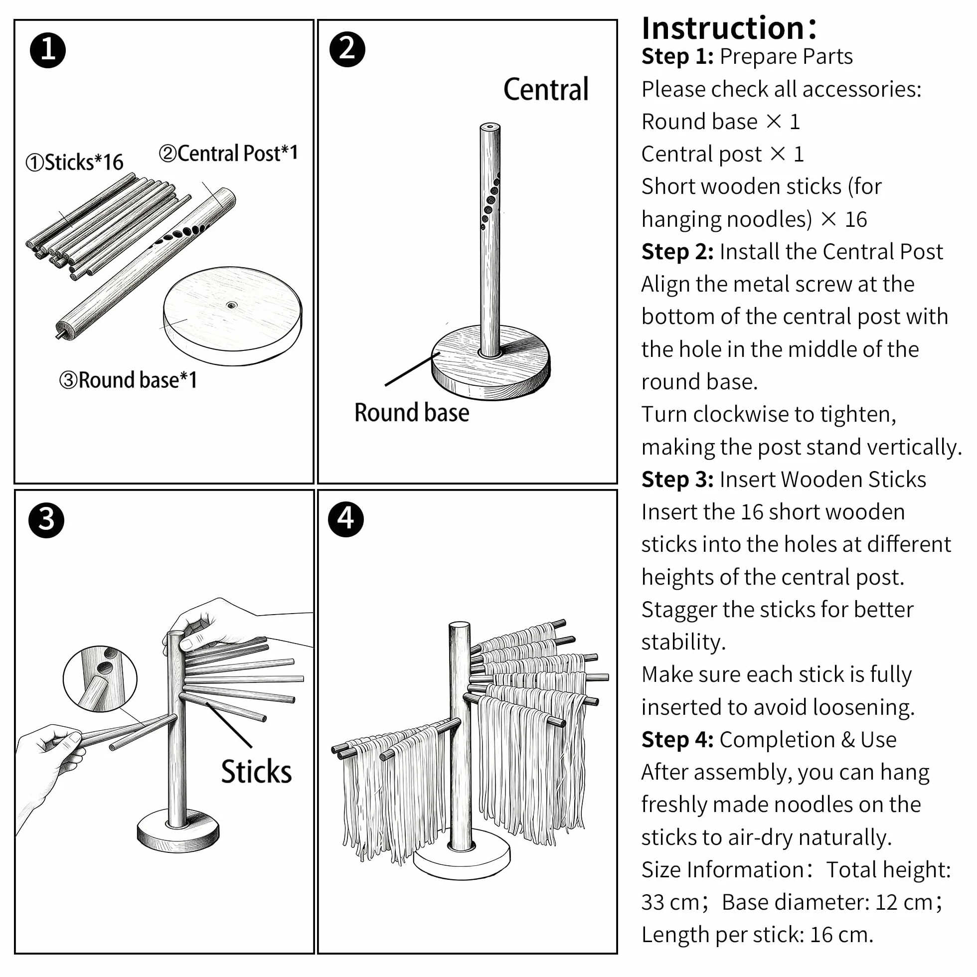 Stendipasta grande in legno, pieghevole, per pasta fresca, spaghetti, spaghetti, stendipasta, stand naturale, 16 bracci