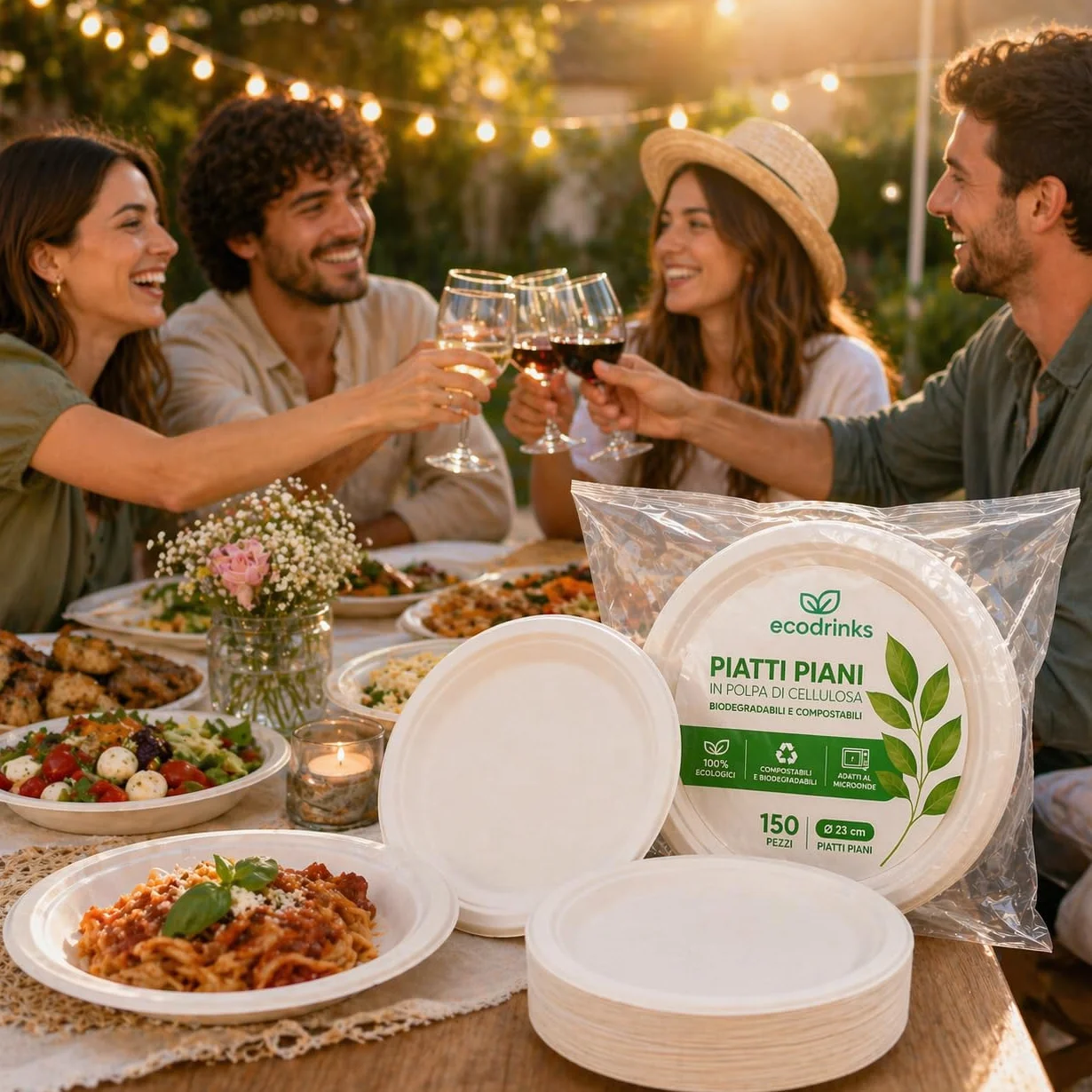 Piatti di Carta Compostabili 23 cm - Cellulosa Naturale Biodegradabile, Usa e Getta