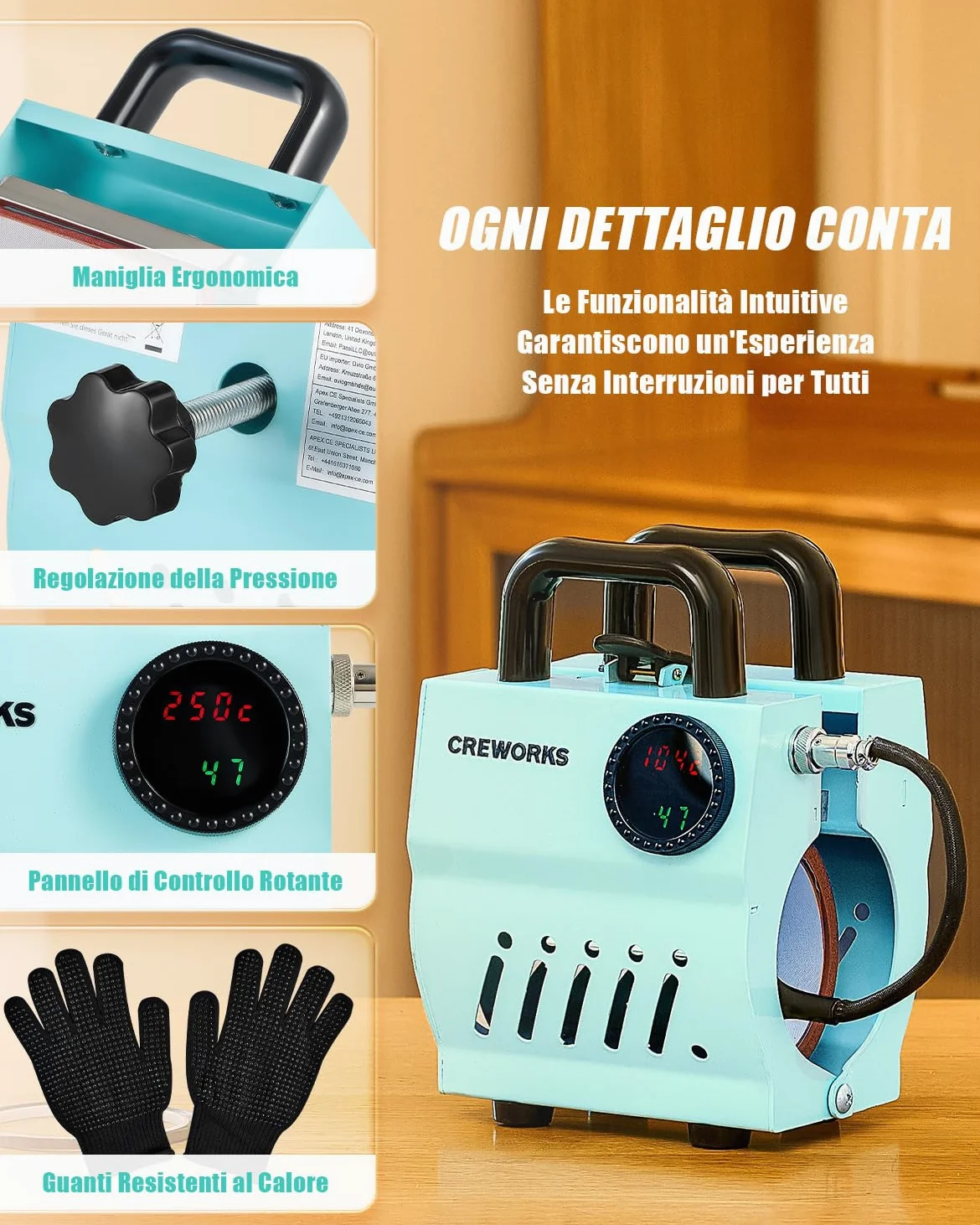 CREWORKS Pressa a Caldo per Tazze 265-440 ml Mini Pressa Tazze per Sublimazione Termopressa per Tazze Portatile con LCD Controllo della Manopola Tempo e Temperatura Regolabile per Bicchieri Tazze
