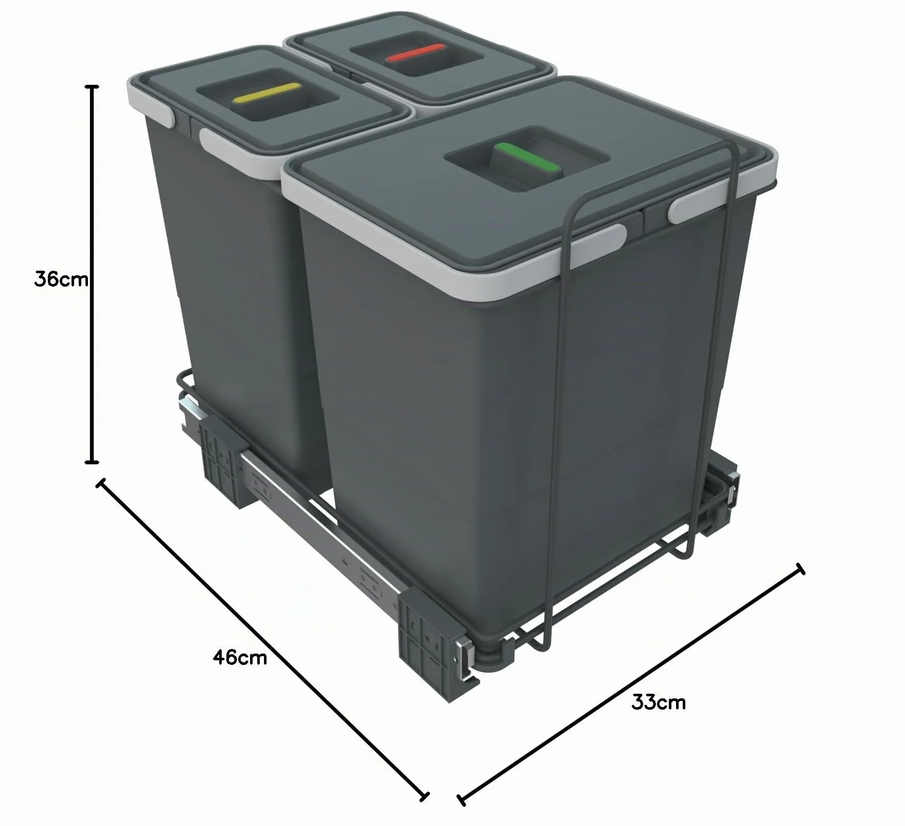 Elletipi PF01 34B1 Pattumiera Differenziata Estraibile per Base in Filo di Acciaio e Plastica con Guide in Metallo, Capacità 18 + 8 + 8 Litri