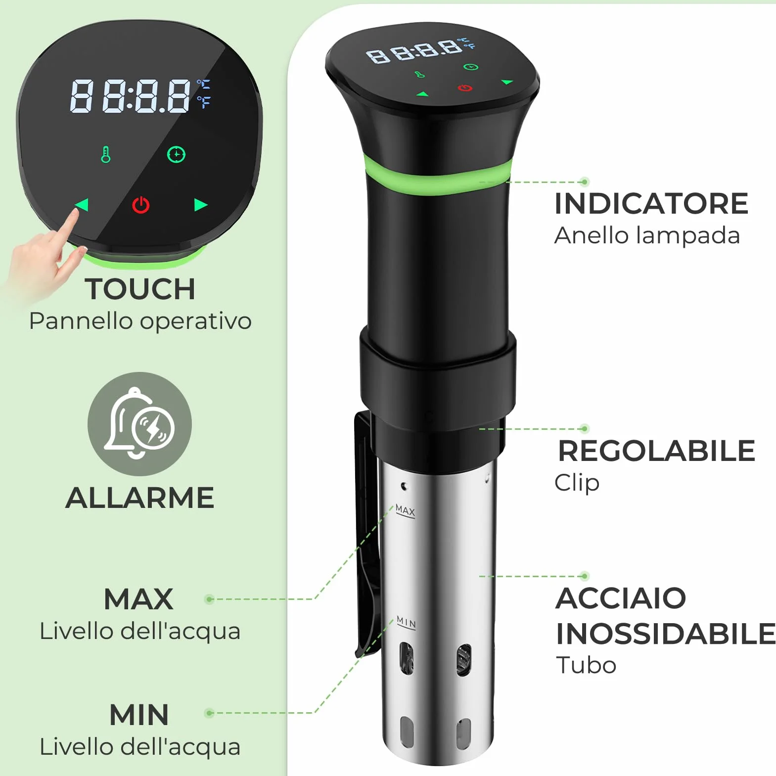 Roner Sous Vide Professionale Cucina a Bassa Temperatura 1000W 25-92,5℃ Timer LCD