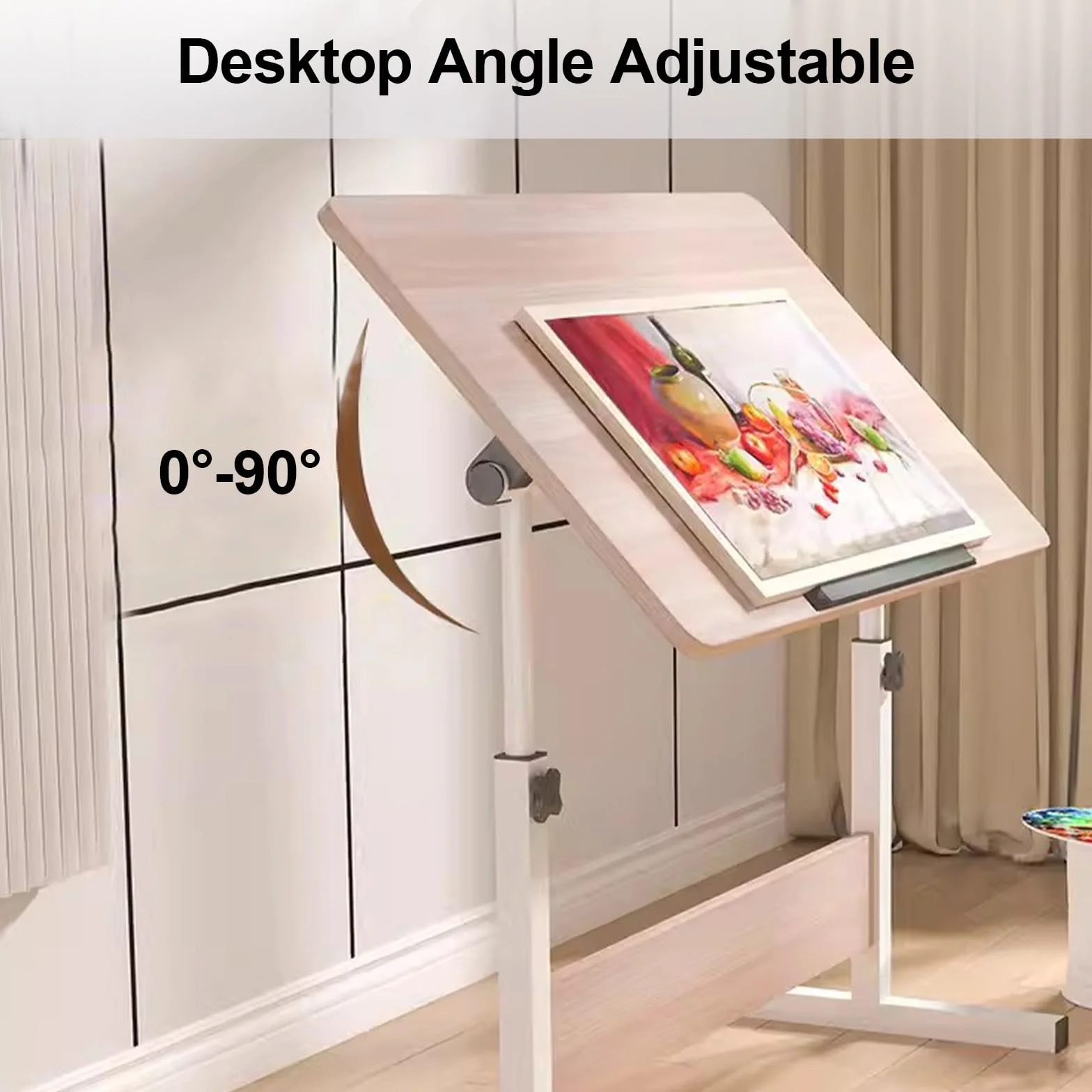 Tavolo da disegno regolabile in altezza per artisti, tavolo da disegno con cavalletti, scrivania per computer per casa e ufficio, bianco, 50 x 80 cm