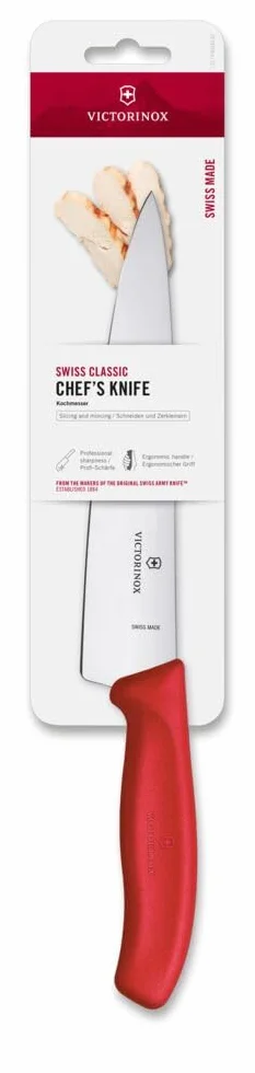 Victorinox Swiss Classic, Coltello professionale per affettare, Lama extra-affilata, Bordo dritto, 19 cm, Manico in plastica, Acciaio inossidabile, Rosso