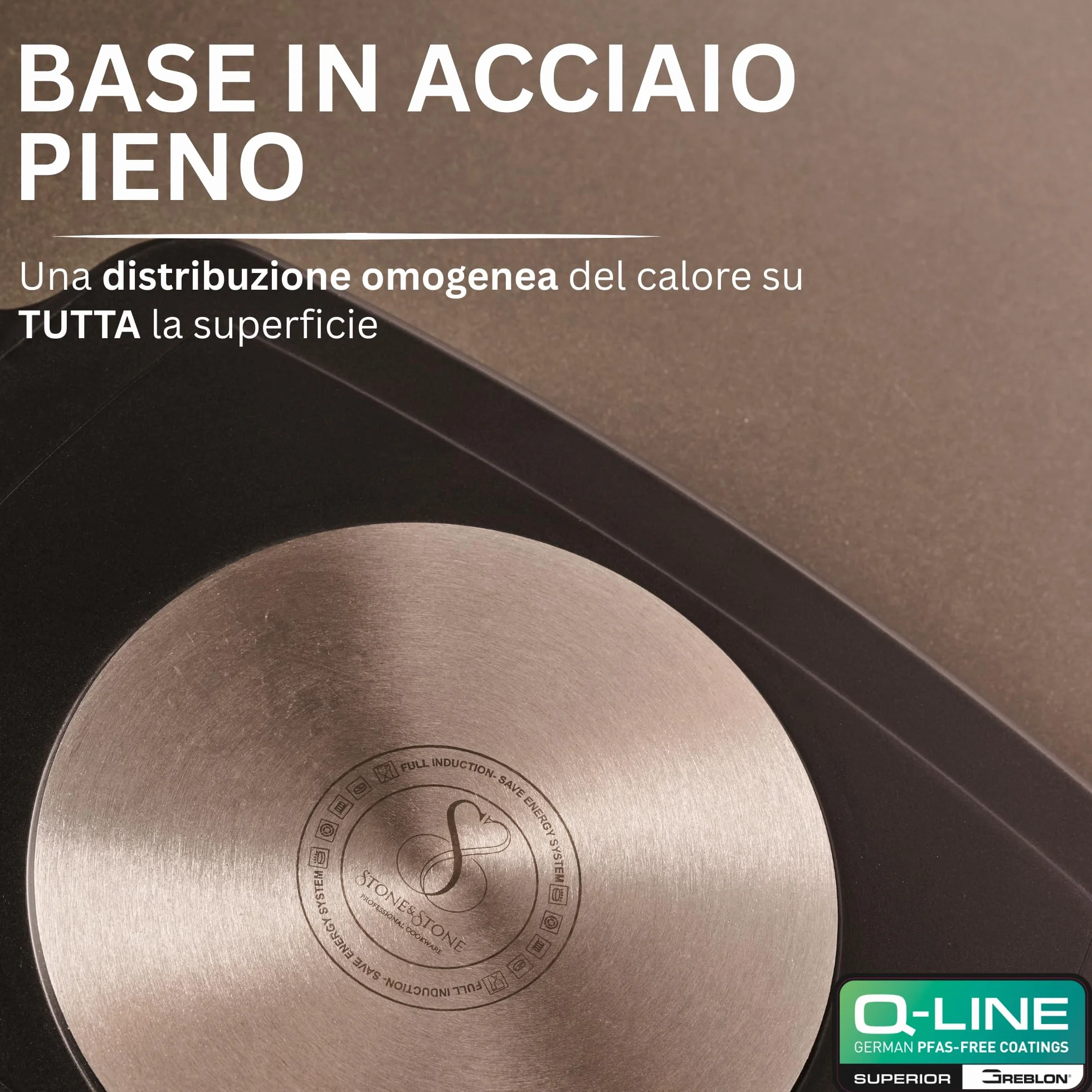 Stone&Stone Bistecchiera Induzione 47 cm Rettangolare, Piastra Grill Antiaderente Ceramico Tedesco, Fondo Acciaio Pieno, Senza PFAS PFOA PTFE