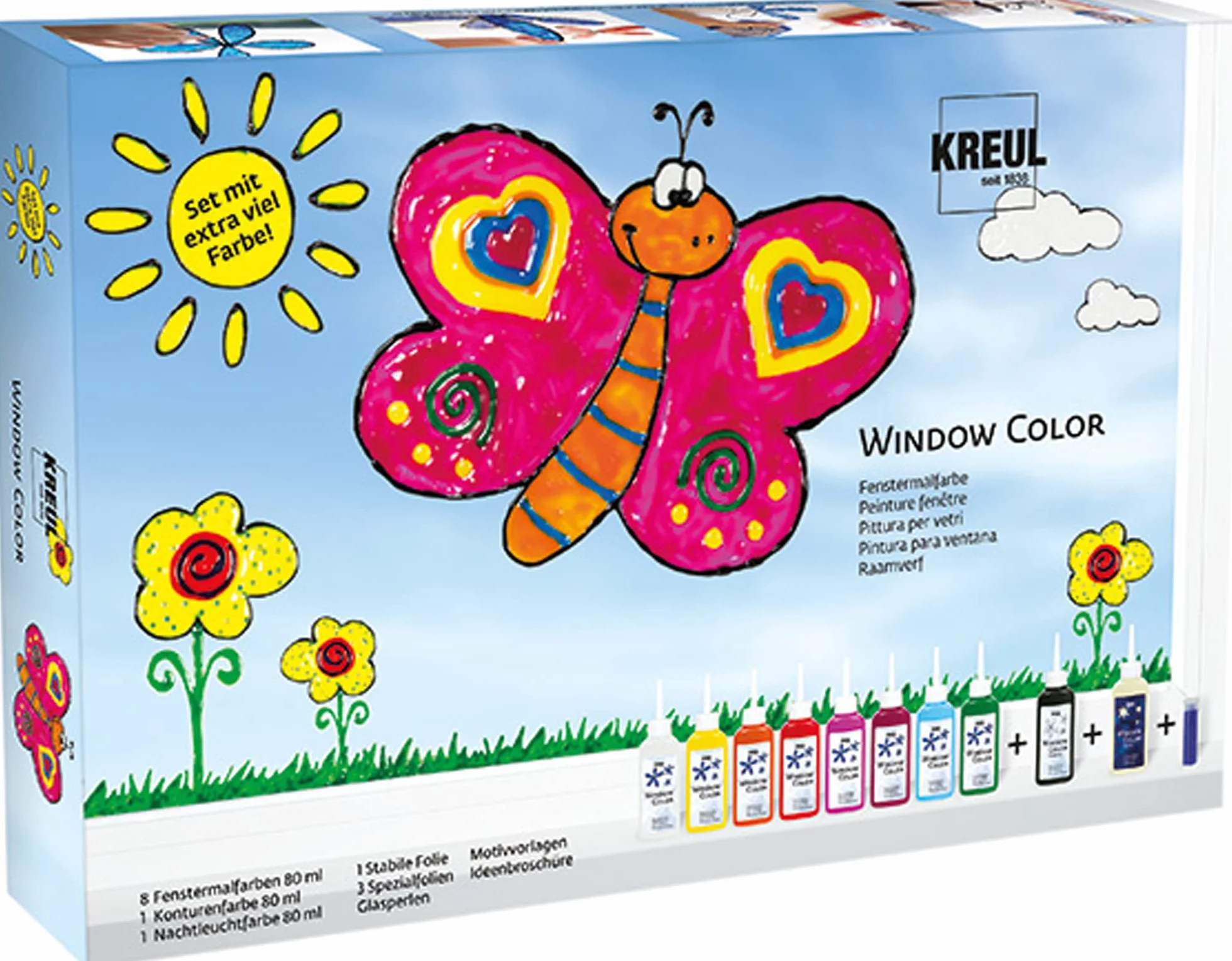 KREUL Window Color Set 10 x 80 ml Colori per Finestre con Contorno Nero e Fosforescente