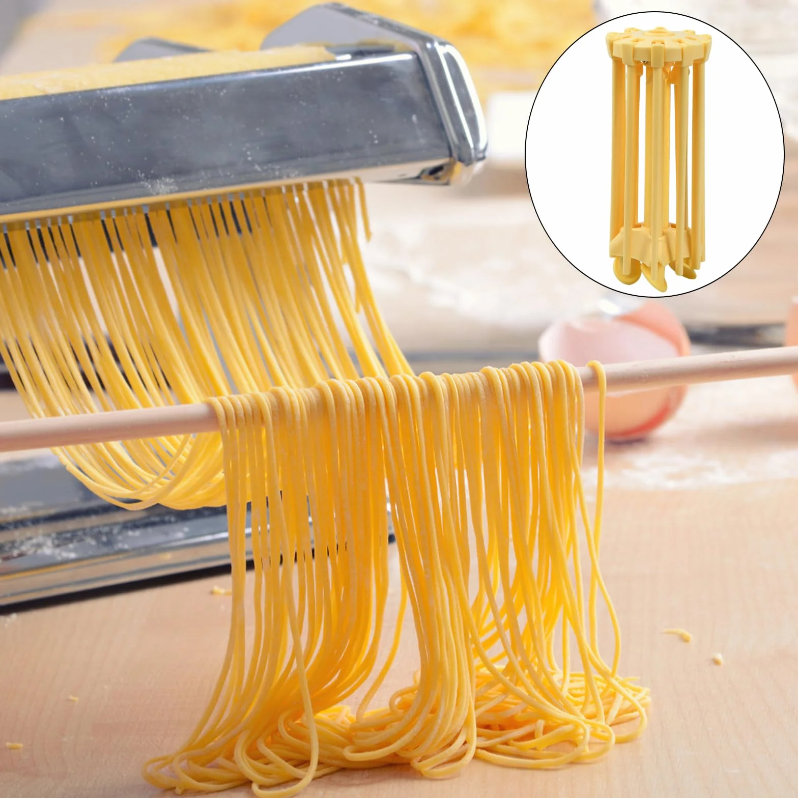Stendipasta, pieghevole, con 10 pioli estraibili, pasta fatta a mano, per appendere la pasta in piedi