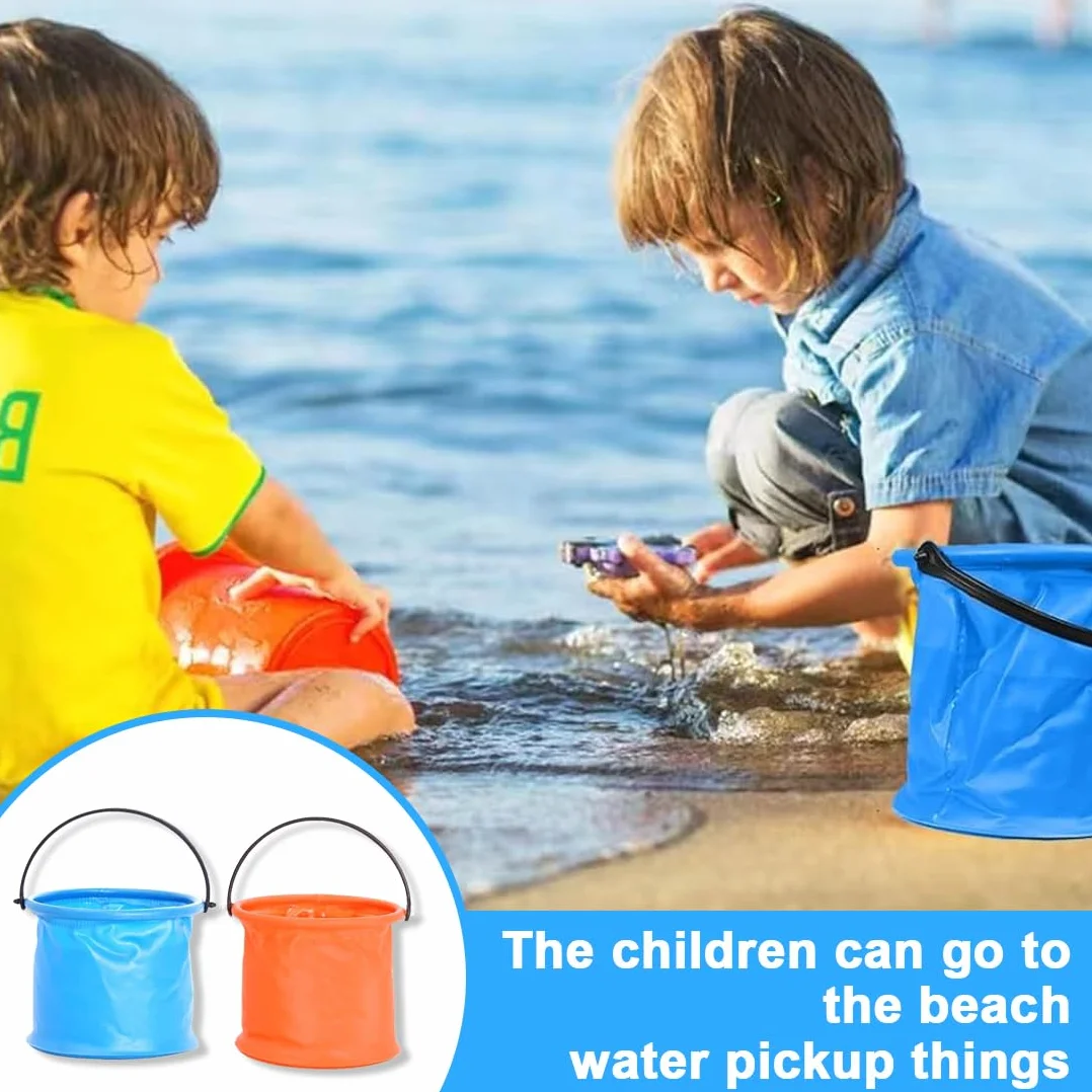2 Pcs Secchiello Pieghevole Spiaggia Secchio Portatile 2L Colorato Multiuso per Campeggio Pesca e Bambini