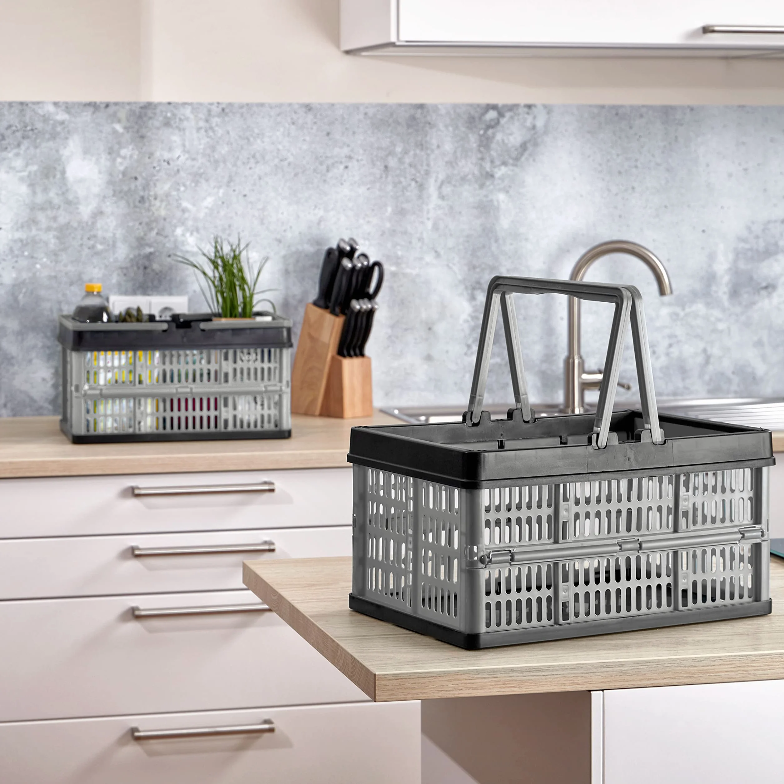 Grizzly set da 2 Cassetta Pieghevole con manici - 16 L - Contenitore Portaoggetti - Impilabile