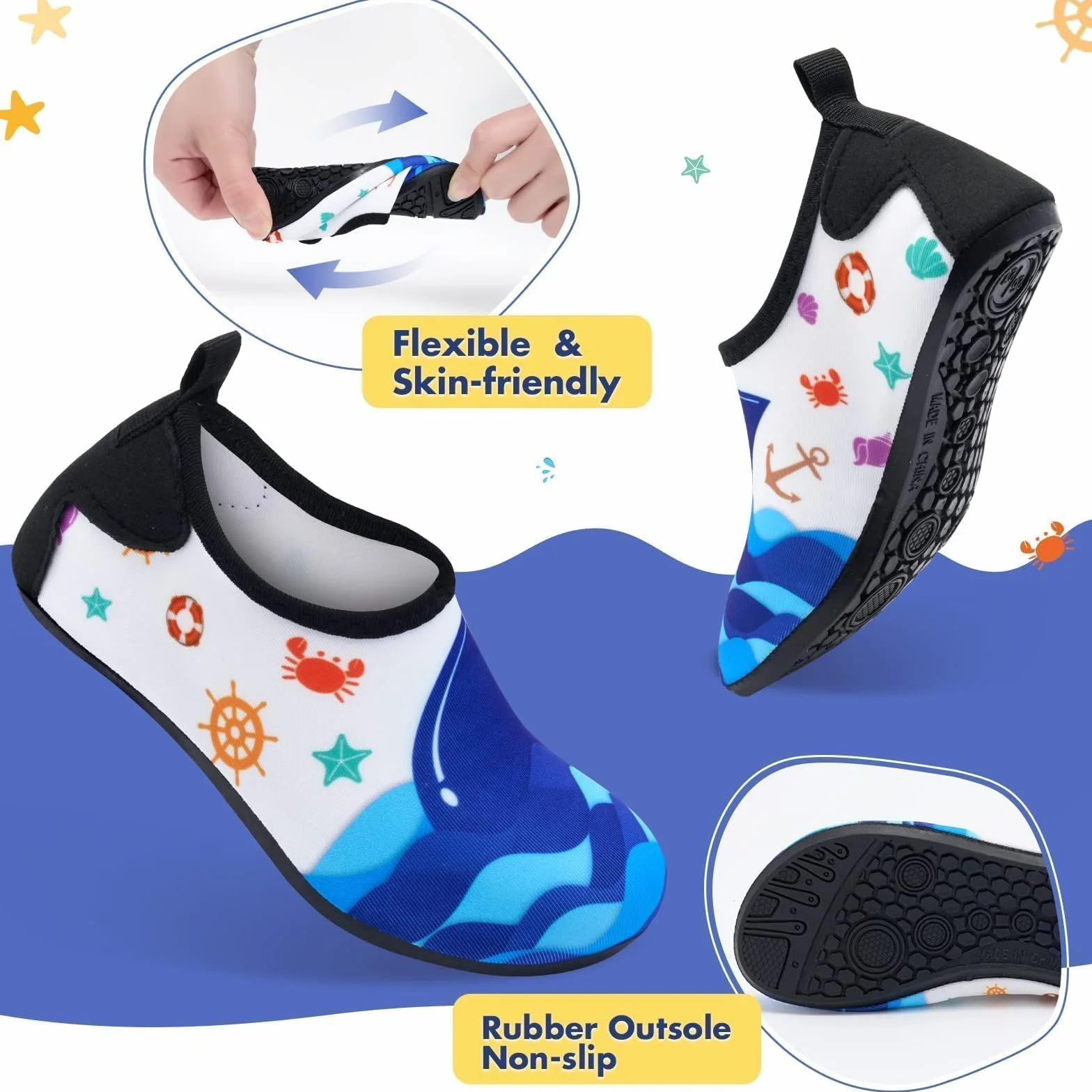 Scarpe da Acqua per Bambini Scarpe da Nuoto Scarpe da Scoglio Ragazzo Mare Spiaggia Squalo