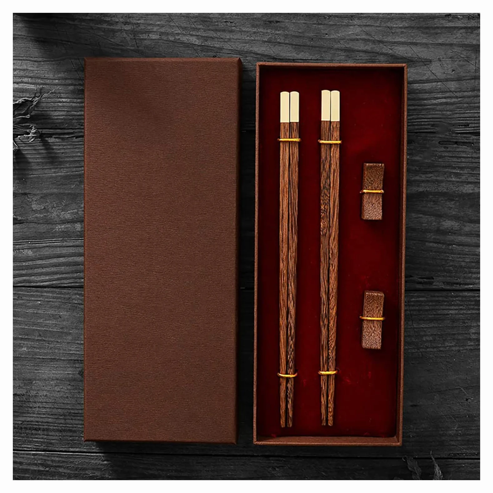 2 paia di bacchette riutilizzabili in legno, con squisita confezione, bacchette in legno per sushi, per cucina, sala da pranzo, gourmet, tagliatelle, hot pot, ecc., 25 cm (Q)