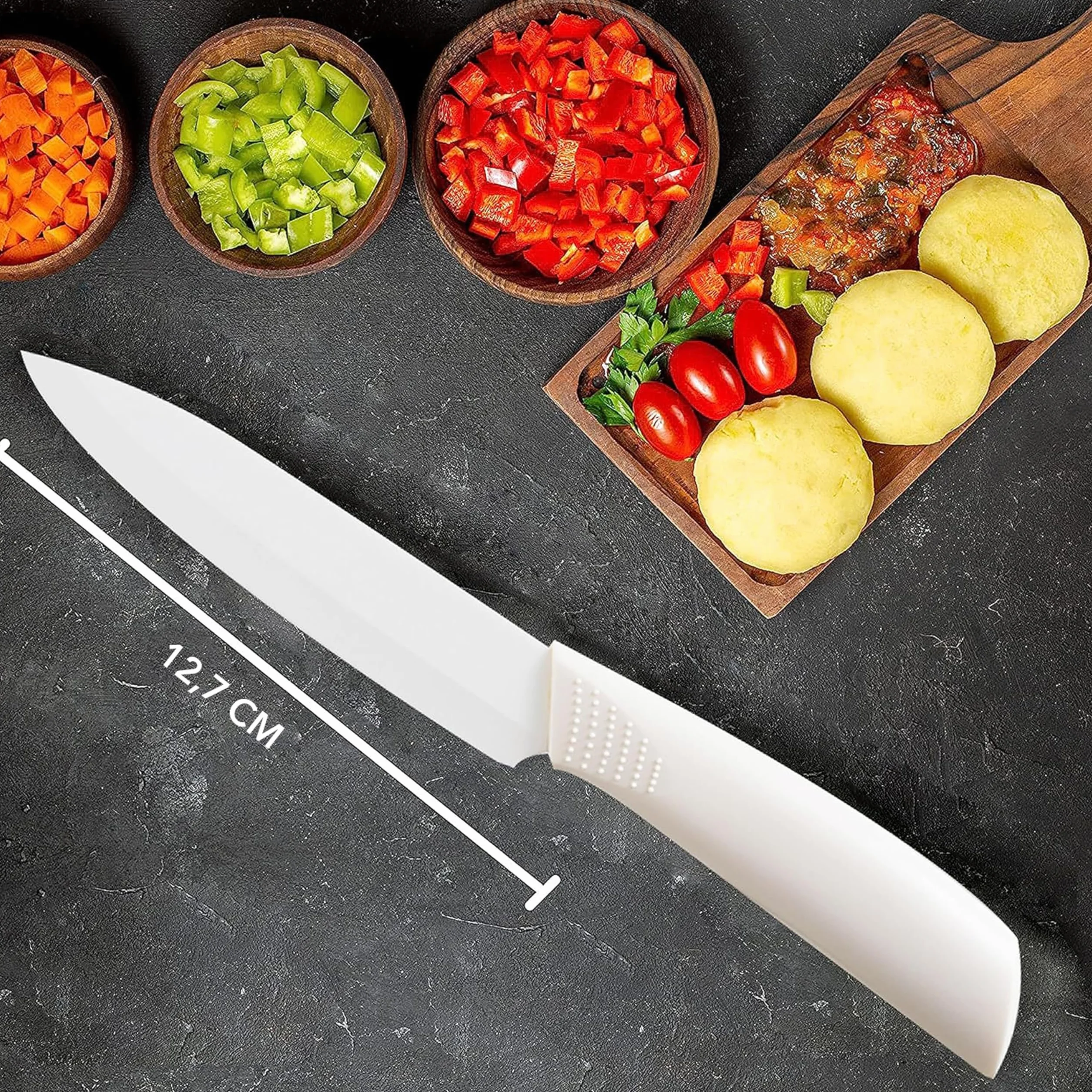 IPEA Coltello in Ceramica Lama 12,7 cm Chef da Cucina Multiuso Affilato con Coprilama Impugnatura Antiscivolo