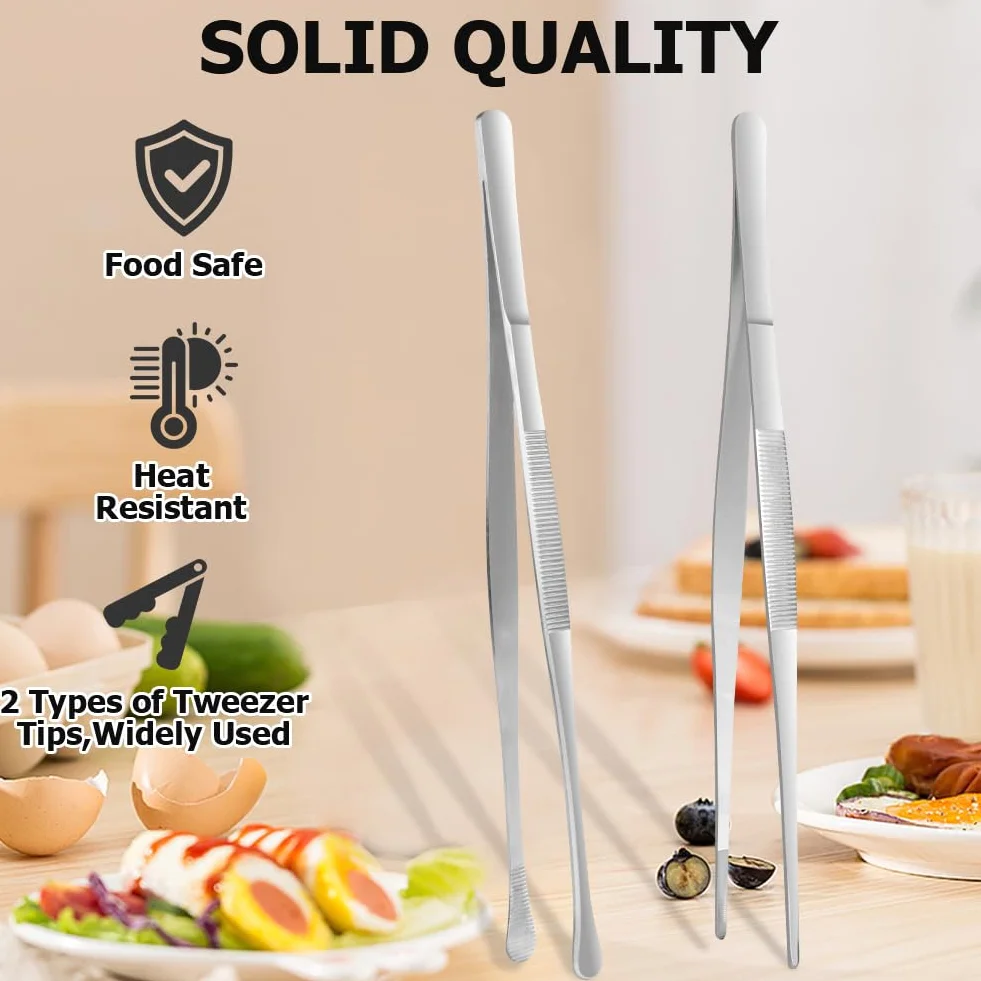 HOTUT 2 Pezzi Pinze da Cucina in Acciaio Inox, Pinza Chef Professionali 25cm per Grigliate e Cuocere