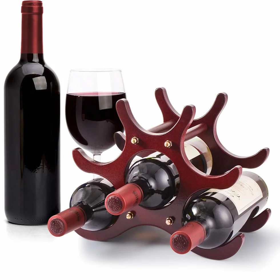 Gimars Portabottiglie Vino in Legno Naturale,Scaffale Cantinetta per Vini in Legno da Tavolo,Supporto per Bottiglie Vini da Incasso per Champagne Spumante,Vintage Marrone,6 Bottiglie