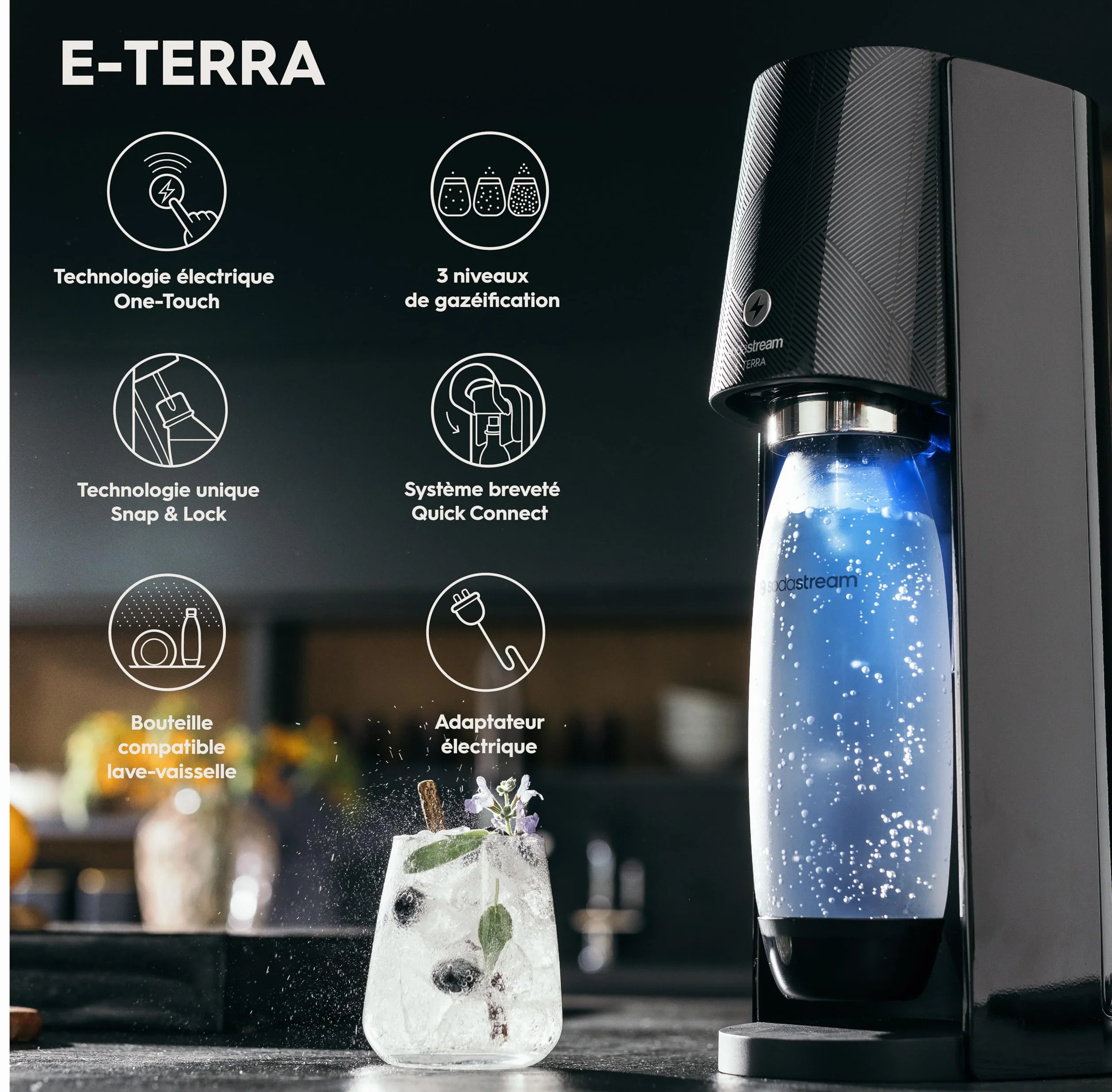 SodaStream E-Terra Gasatore d'acqua Frizzante Elettrico 1 Litro CO2