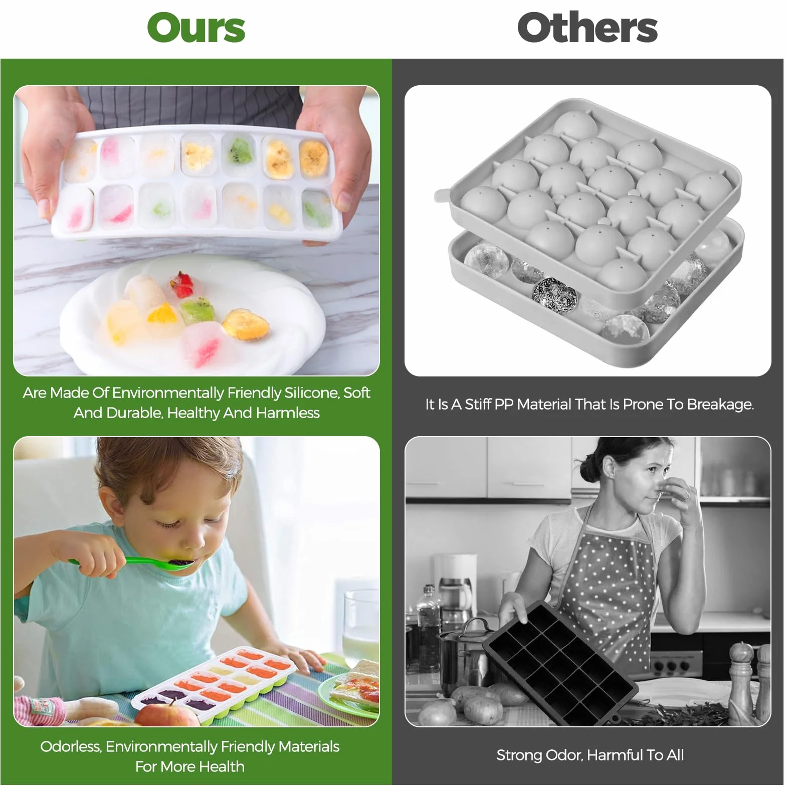 Stampo Per Ghiaccio In Silicone Con Coperchio 2 Pezzi, Vassoi Cubetti Ghiaccio Quadrati Senza BPA