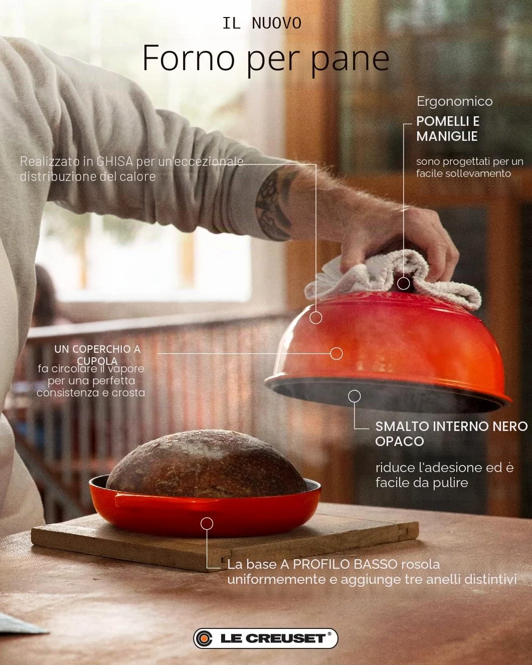 Le Creuset Cocotte per pane in ghisa vetrificata, 24 cm, Ciliegia, 21301240600430