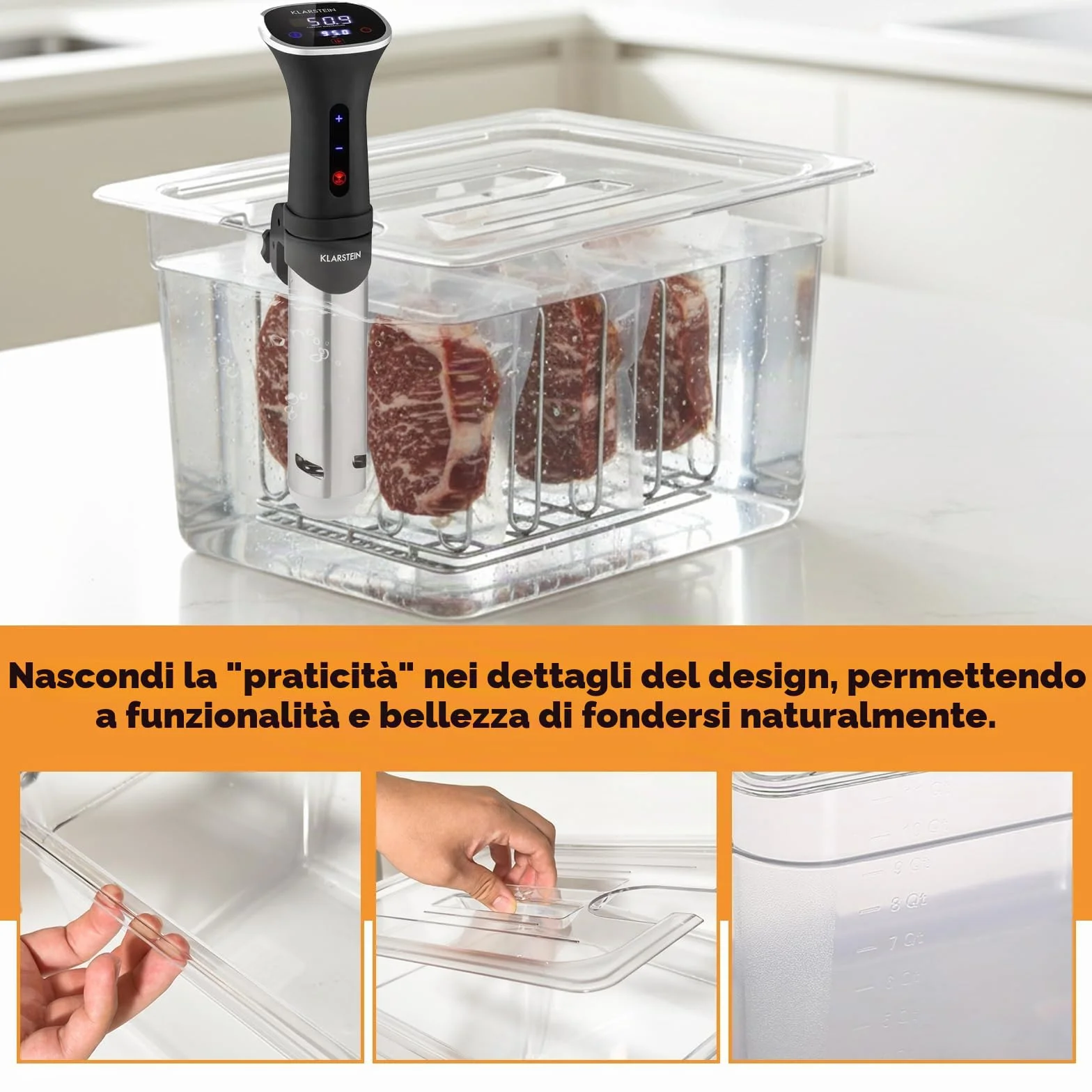 Sous Vide Contenitore 11L con coperchio e rack trasparente multifunzionale senza BPA