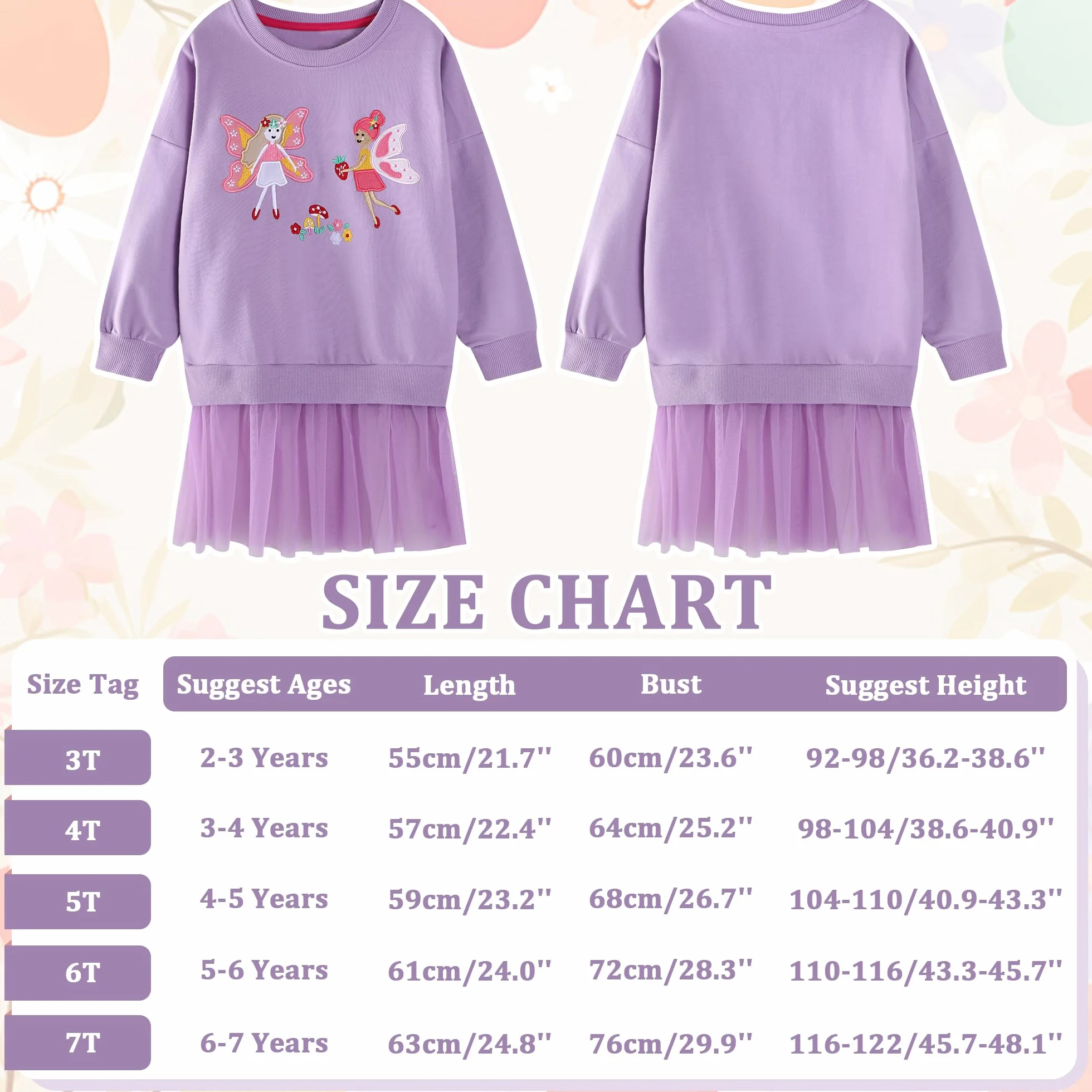 Felpa per Bambina, Ragazza Cotone Girocollo Maglione Pullover, Senza Cappuccio Ricamo Applicato Felpe Manica Lunga Maglietta Casual Princess Top Ragazze Sweatshirt 2-7 Anni