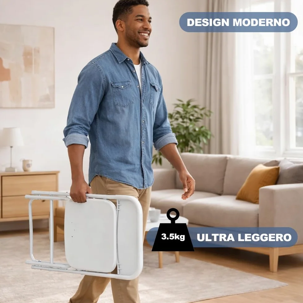 Shally Dogan Set 4 Sedie Pieghevoli Bianche con Struttura in Metallo e Seduta in Polipropilene Ergonomica, Sedia Multiuso Resistente da Esterno ed Interno, Ideale per Bar, Ristoranti, Casa, Giardino