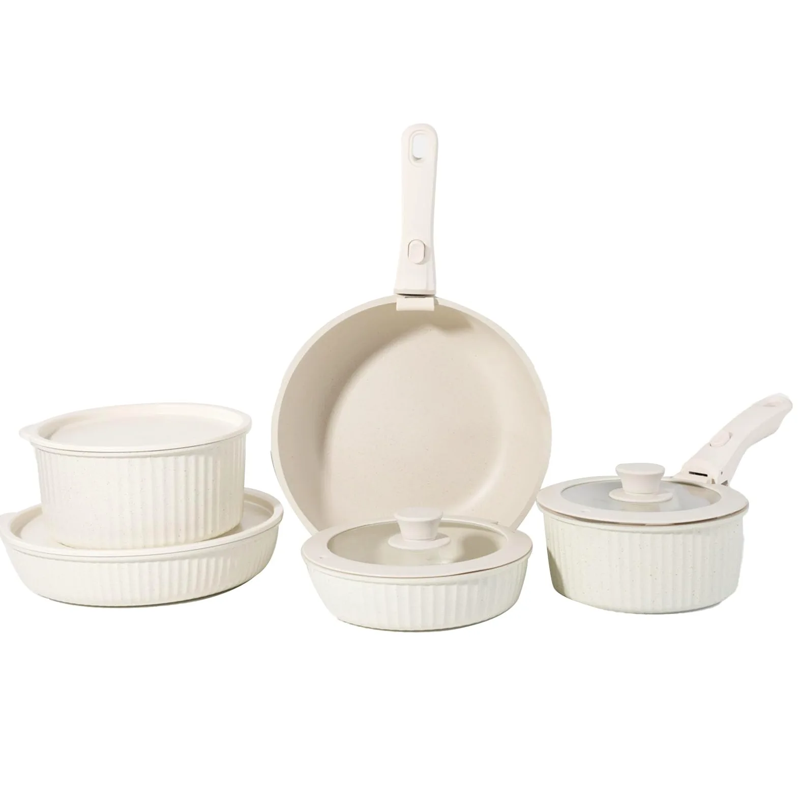 EMUKOEP Set di Pentole Pentole con Manico Staccabile Padelle con Manico Rimovibile Set di a Induzione Pentola Antiaderente Padella Profonda con Coperchio per Cucinare in C