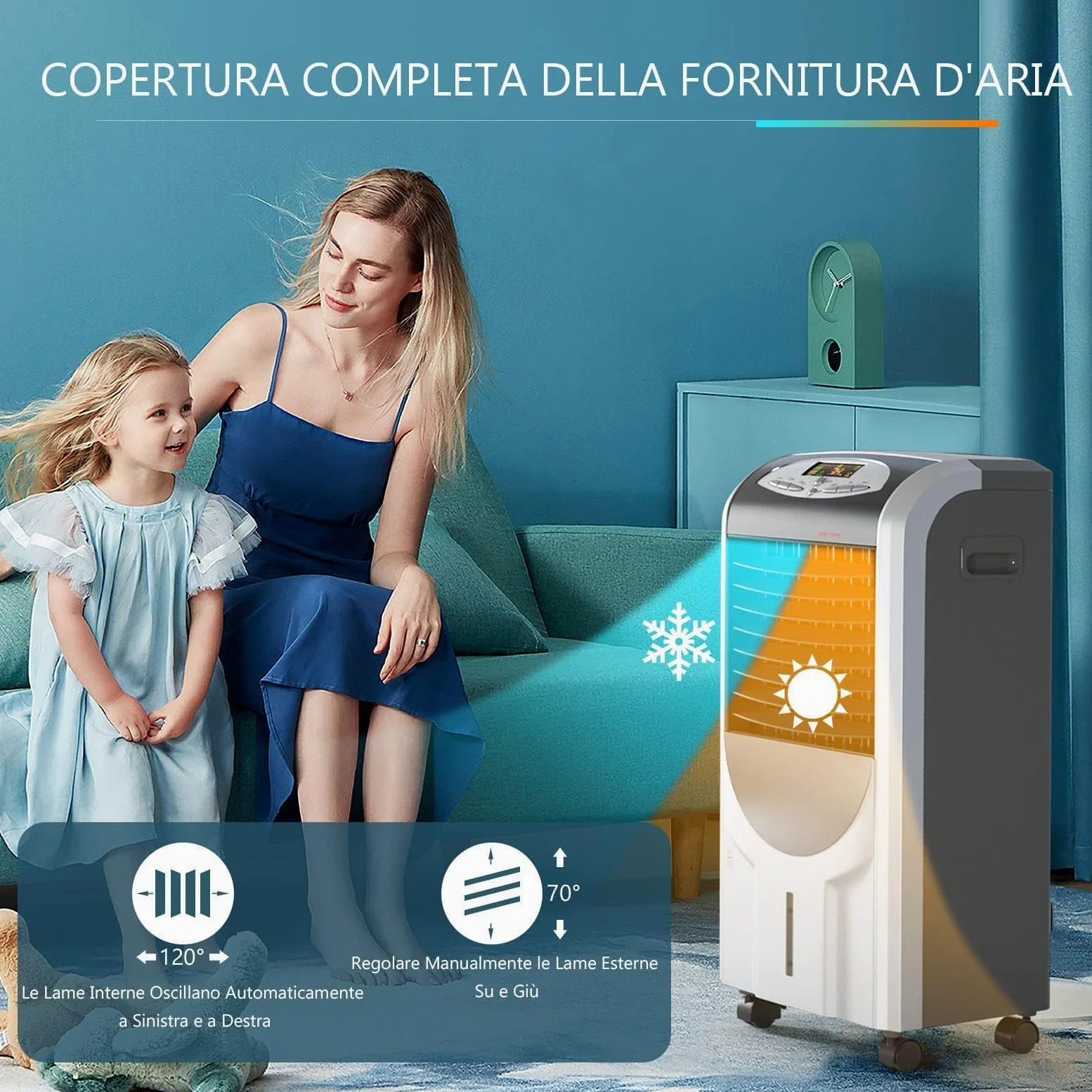 RELAX4LIFE Raffreddatore Evaporativo 5 in 1 Nuova 2026 con Raffreddamento 75W, Riscaldamento 2000W, Umidificatore, Ventilatore, Purificatore d’Aria, Timer 8H, Serbatoio 7L (5in1 Total 7L 2026)
