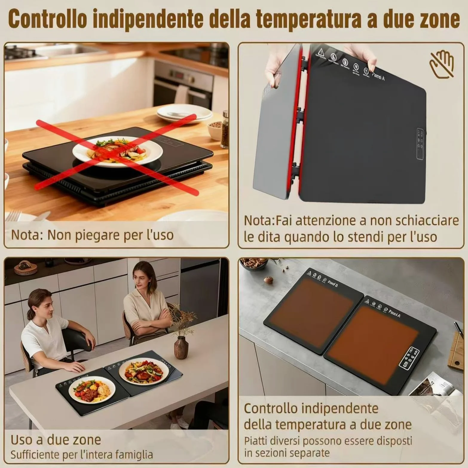 Piastra Riscaldante Elettrico 80 * 30 CM, Temperatura Regolabile e Pieghevolee, Tappetino Scaldavivande Multiuso per Mantenere Caldi o Scongelare gli Alimenti a Casa, in Feste ed Eventi