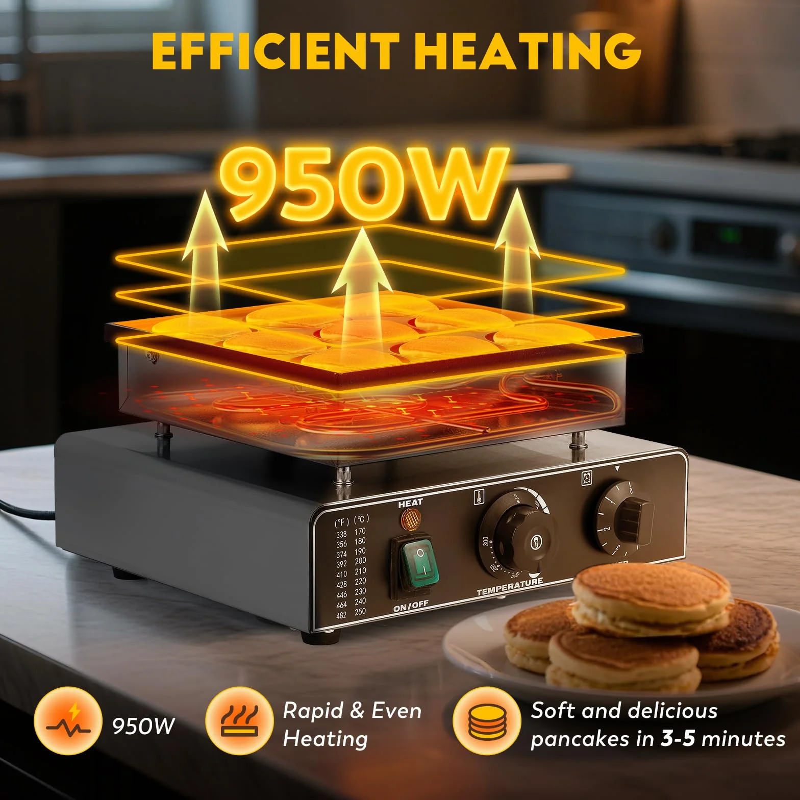 CGOLDENWALL 9 Fori Macchina Per Pancake Olandese Antiaderente, Timer 0-5 min, Temperatura 50-300℃, Mini Dutch Pancake Maker