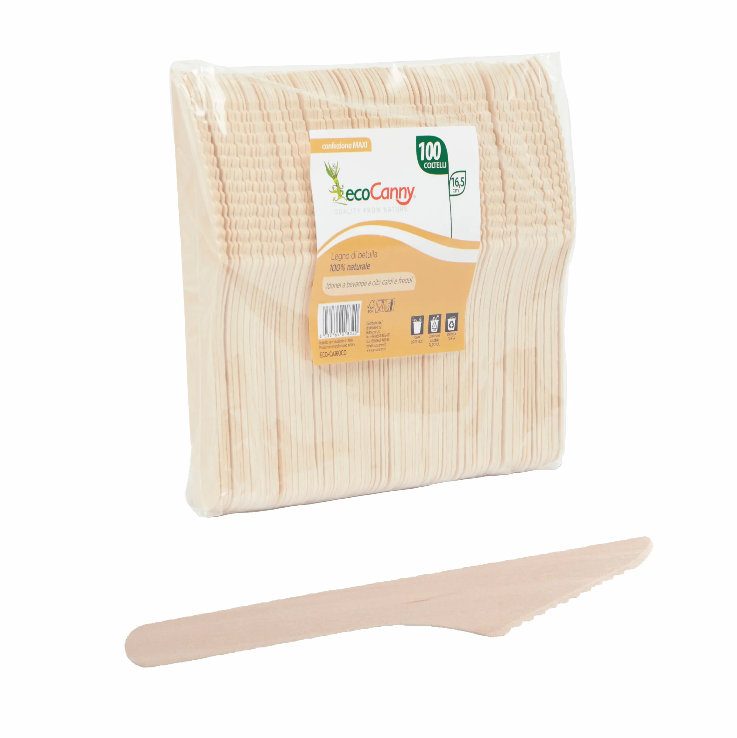 Coltelli in Legno di Betulla 160mm Compostabili 100 Pezzi