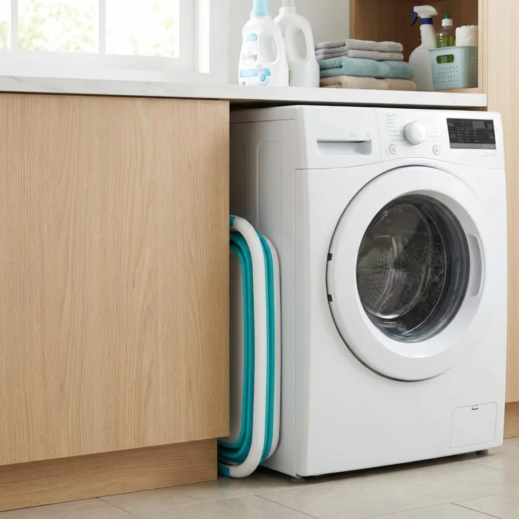 Edihome, Bacinella Pieghevole 26 L – Bacinella Bucato e Organizer Lavanderia Compatta – Cesto Portabiancheria Salvaspazio per Casa e Lavanderia (Turchese)