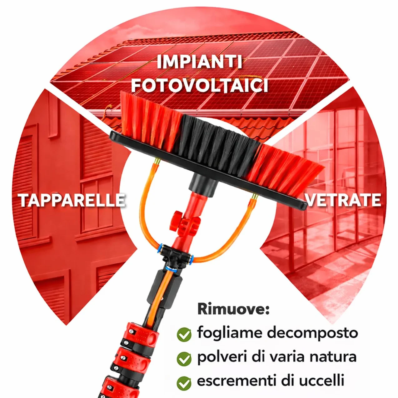 Italia | Kit Pulizia Pannelli Fotovoltaici | Estensibile 7 Metri | Idrospazzola ALINEAR per Lavaggio Tapparelle Vetrate Camper Auto Barca Pannelli Solari | Dispenser di Sapone Integrato