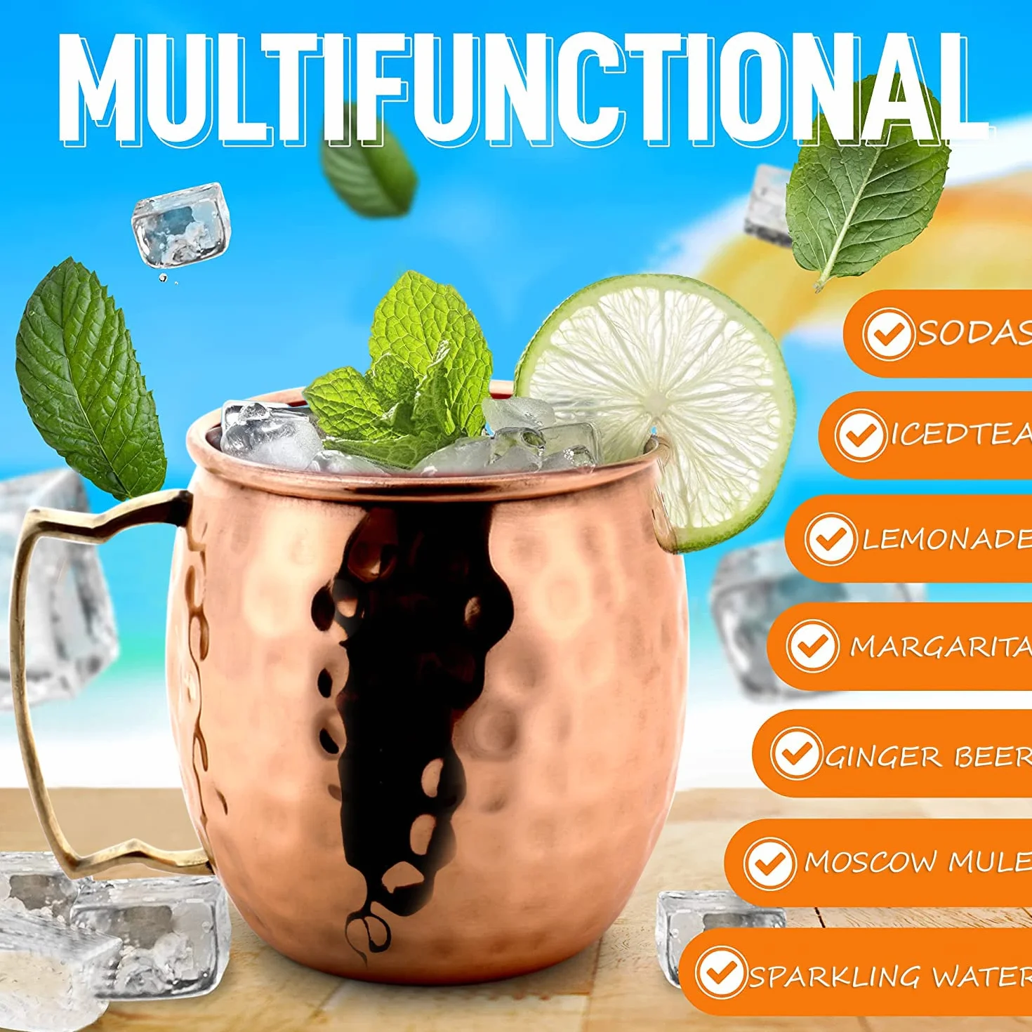 Tazza Zap Impex in puro rame martellato set da 4 per bevande fredde