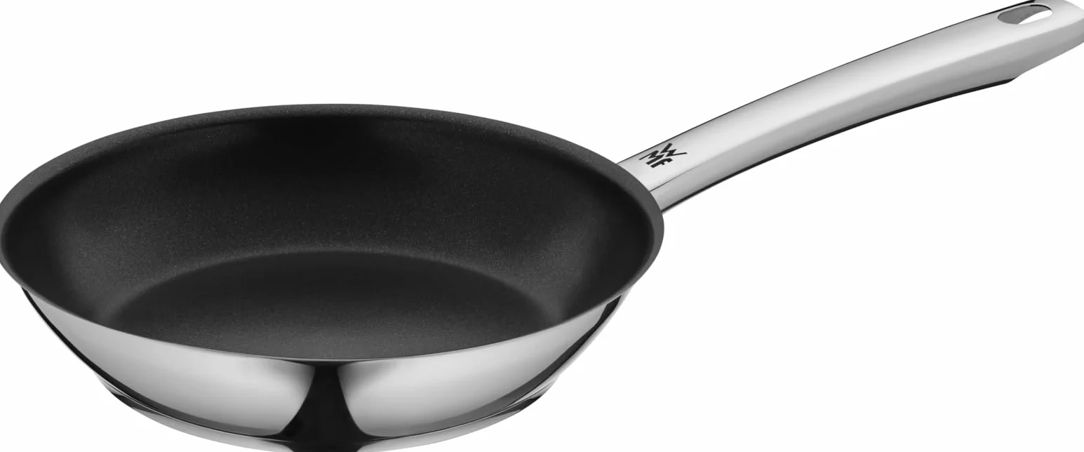 WMF Nordic - Set di padelle professionali a induzione, 2 pezzi, padella a induzione 24, 28 cm, padella antiaderente, adatta al forno, senza goccia, in acciaio inox Cromargan, adatta a tutti i piani