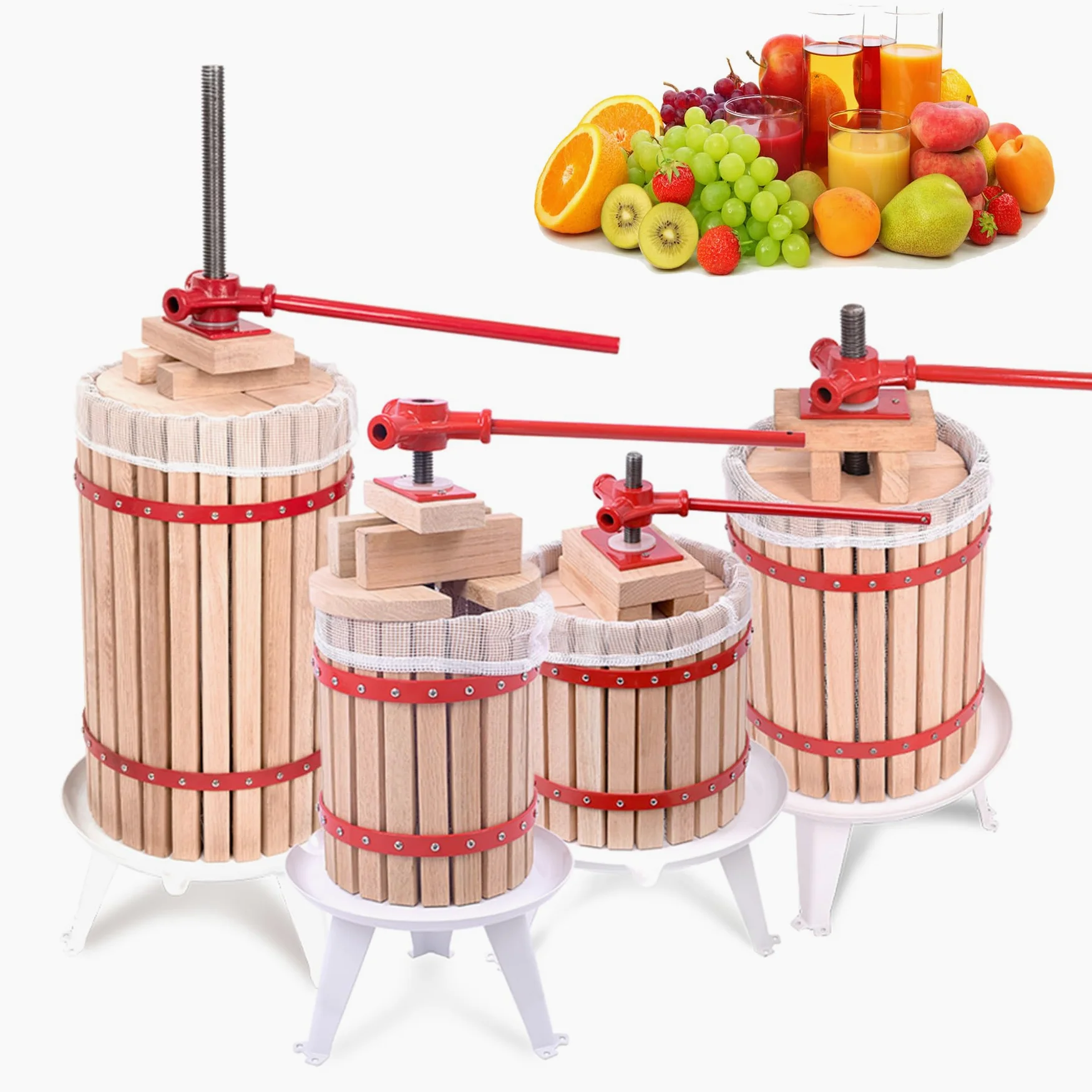 6L Pressa per Frutta a Mano per Vino e Succo di Frutta, Pressa per UVA Mobile con Rete di Pressatura e Manovella, Set di Prensatura per Succo di Mele, Bacche e Vini di Frutta