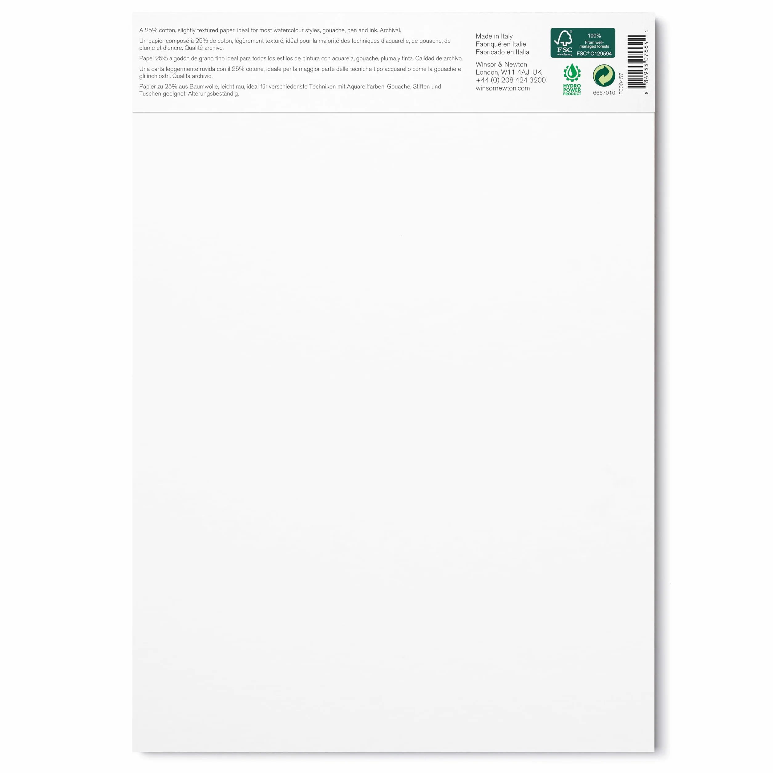 Winsor & Newton Carta per Acquarello Grana Fine 300gr A4 Blocco 12 Fogli