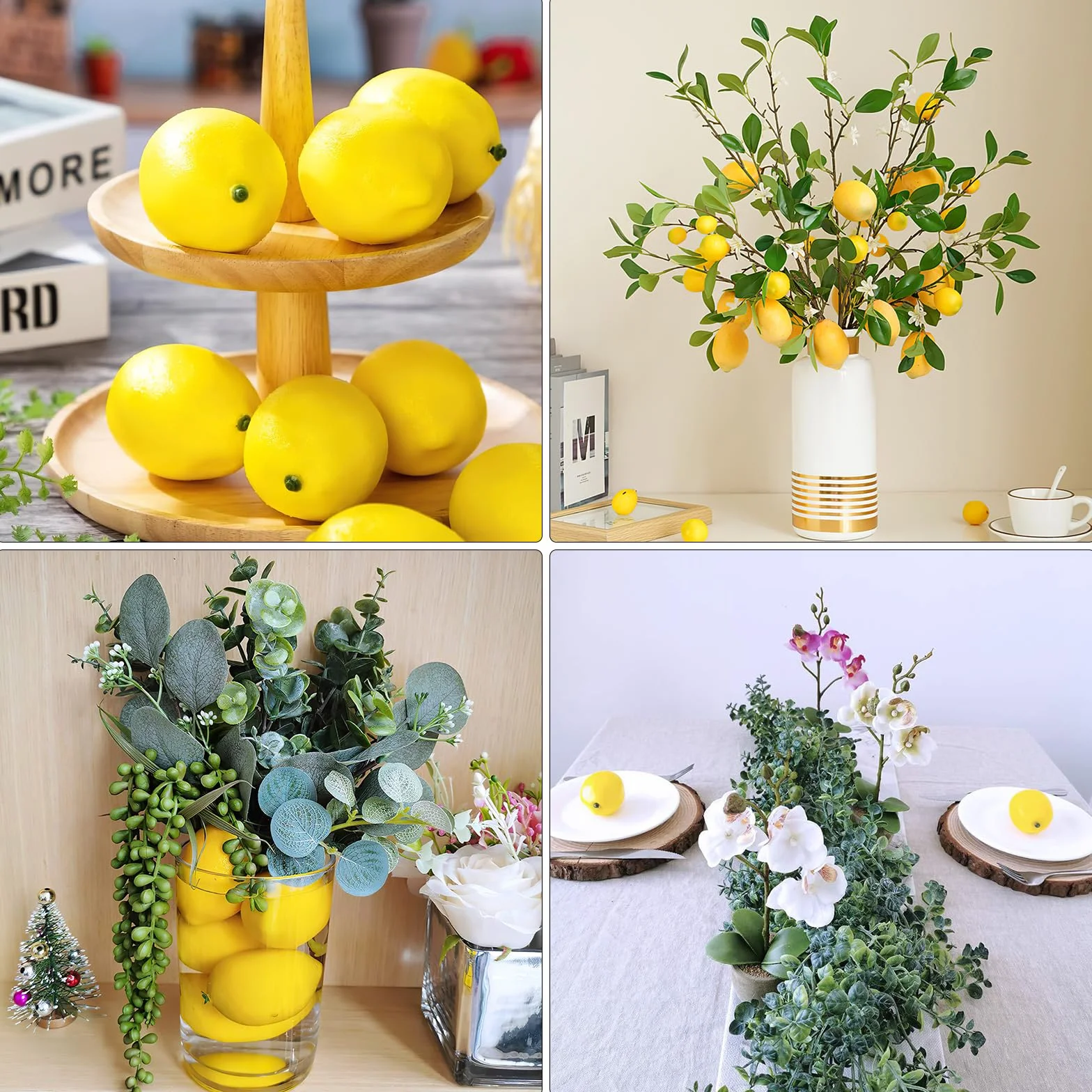 Limoni artificiali set 6 decorazioni frutta gialla realistica per tavolo cucina feste