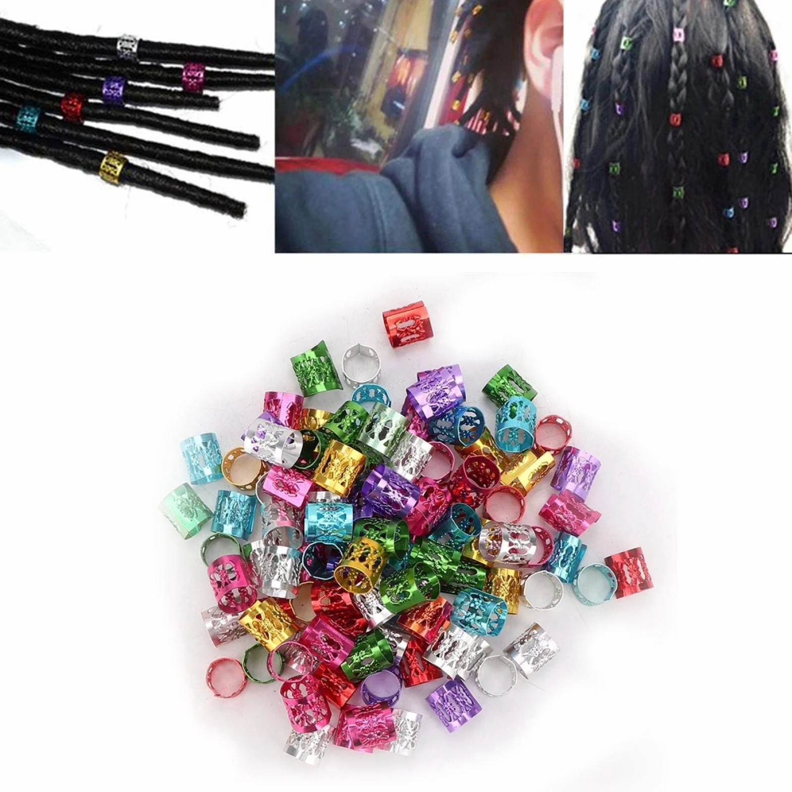 Buachois 100 Pezzi Trecce Gioielli Alluminio Dreadlocks Perline per Capelli